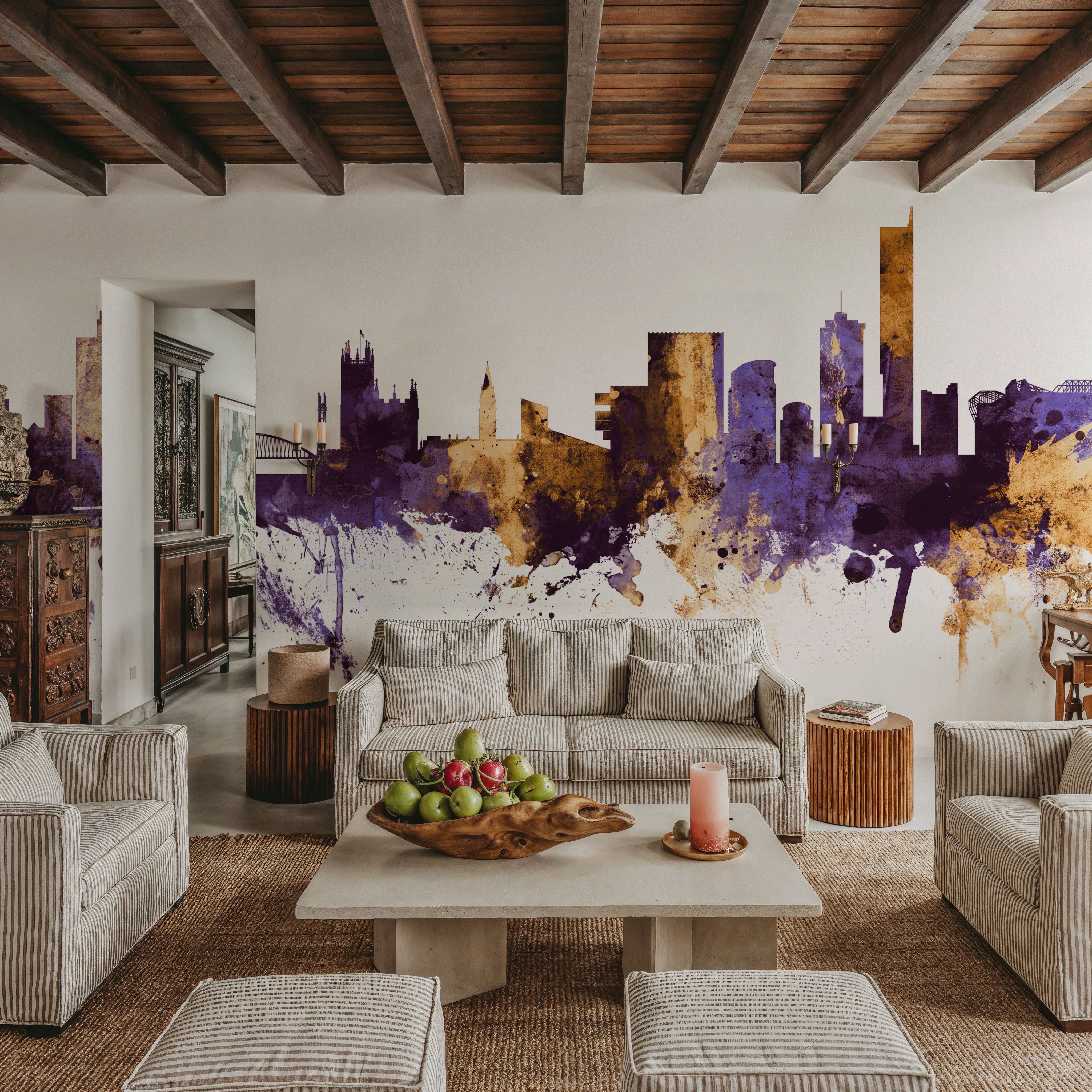 Manchester England Skyline Purple & Gold