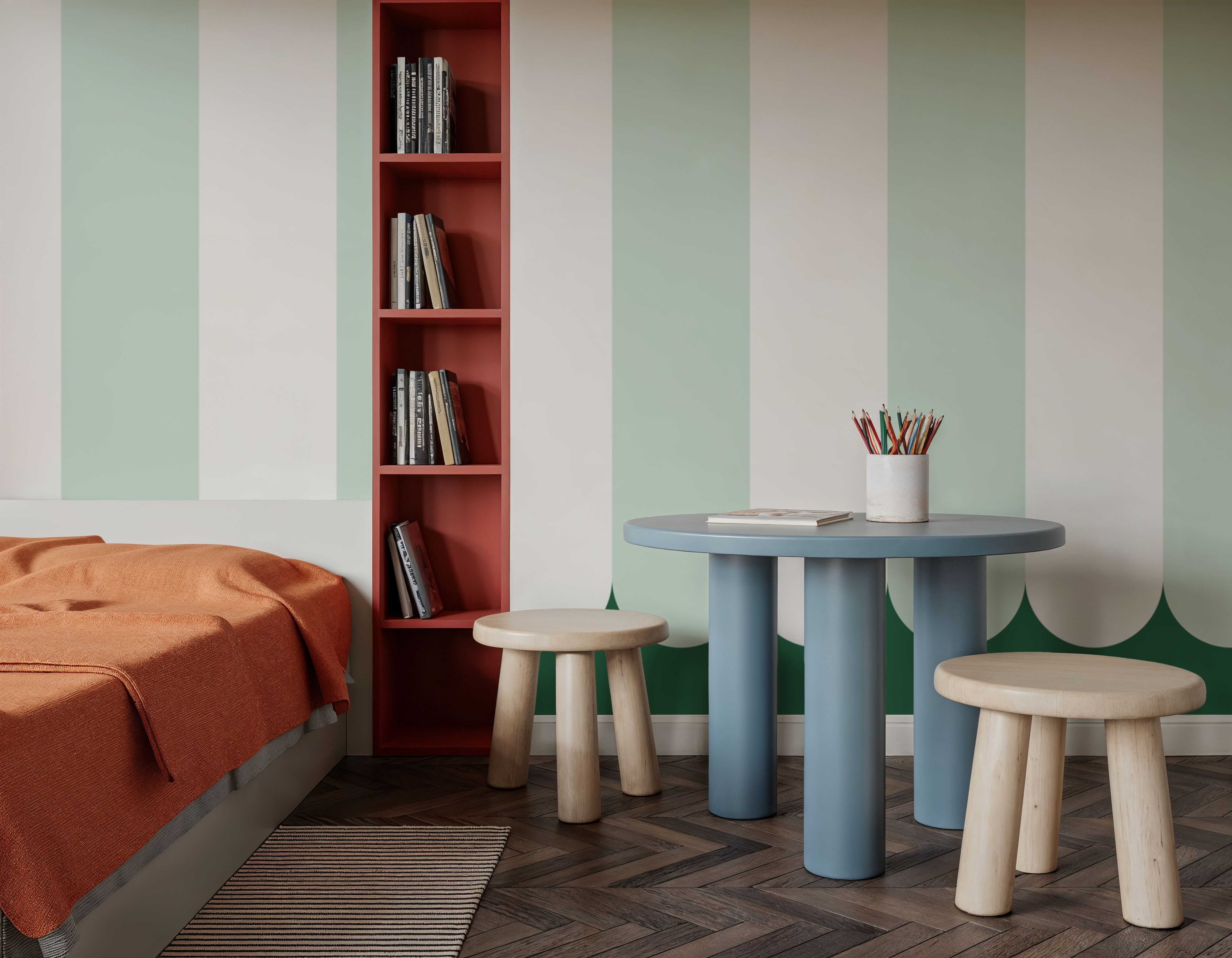 Scalloped Circus Stripes, Mint Green