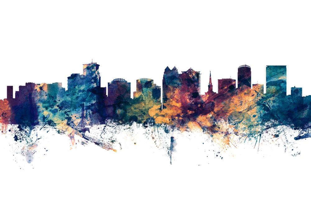 Orlando Florida Skyline Blue & Bronze