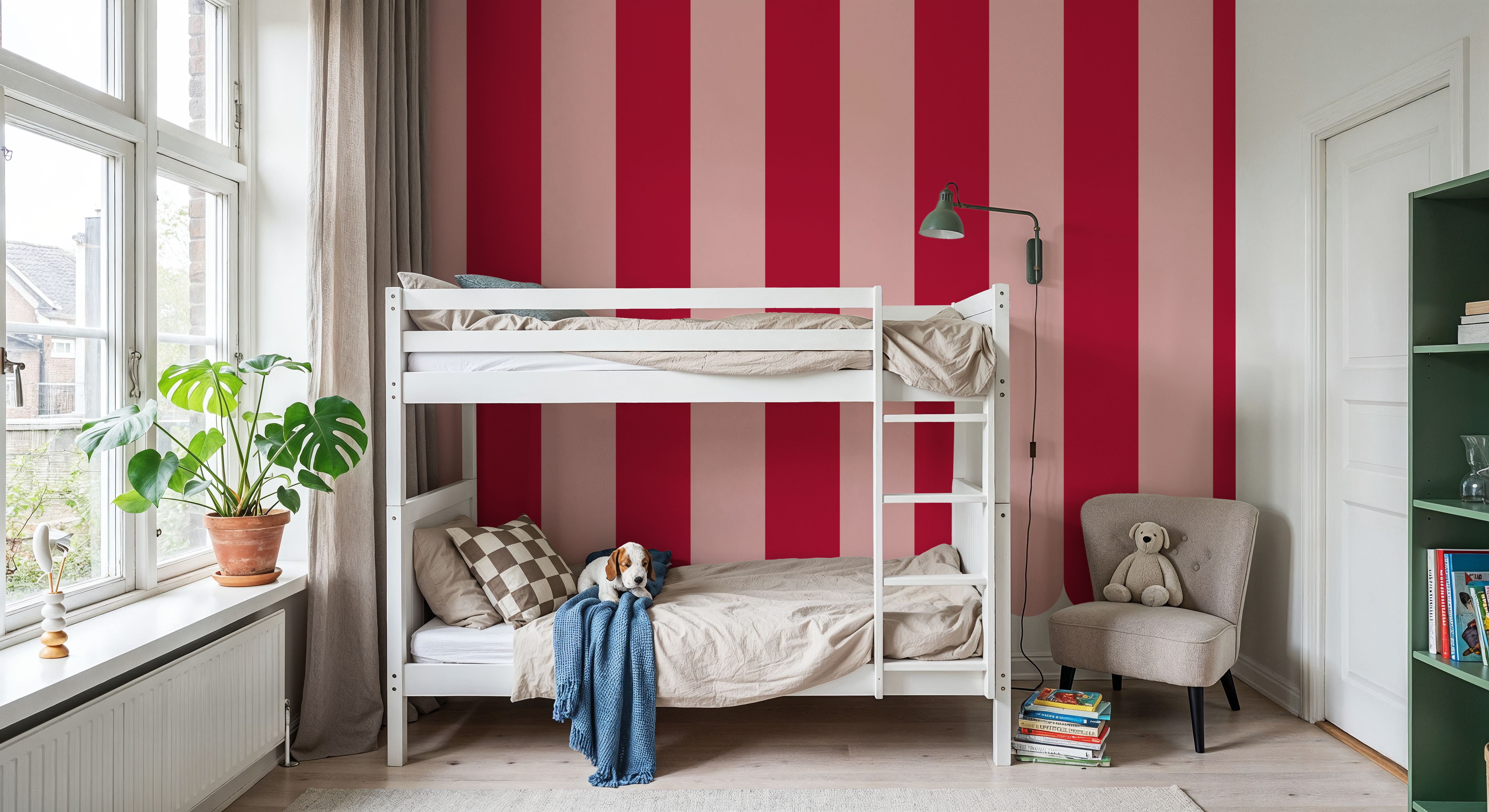 Scalloped Circus Stripes, Red on Pink