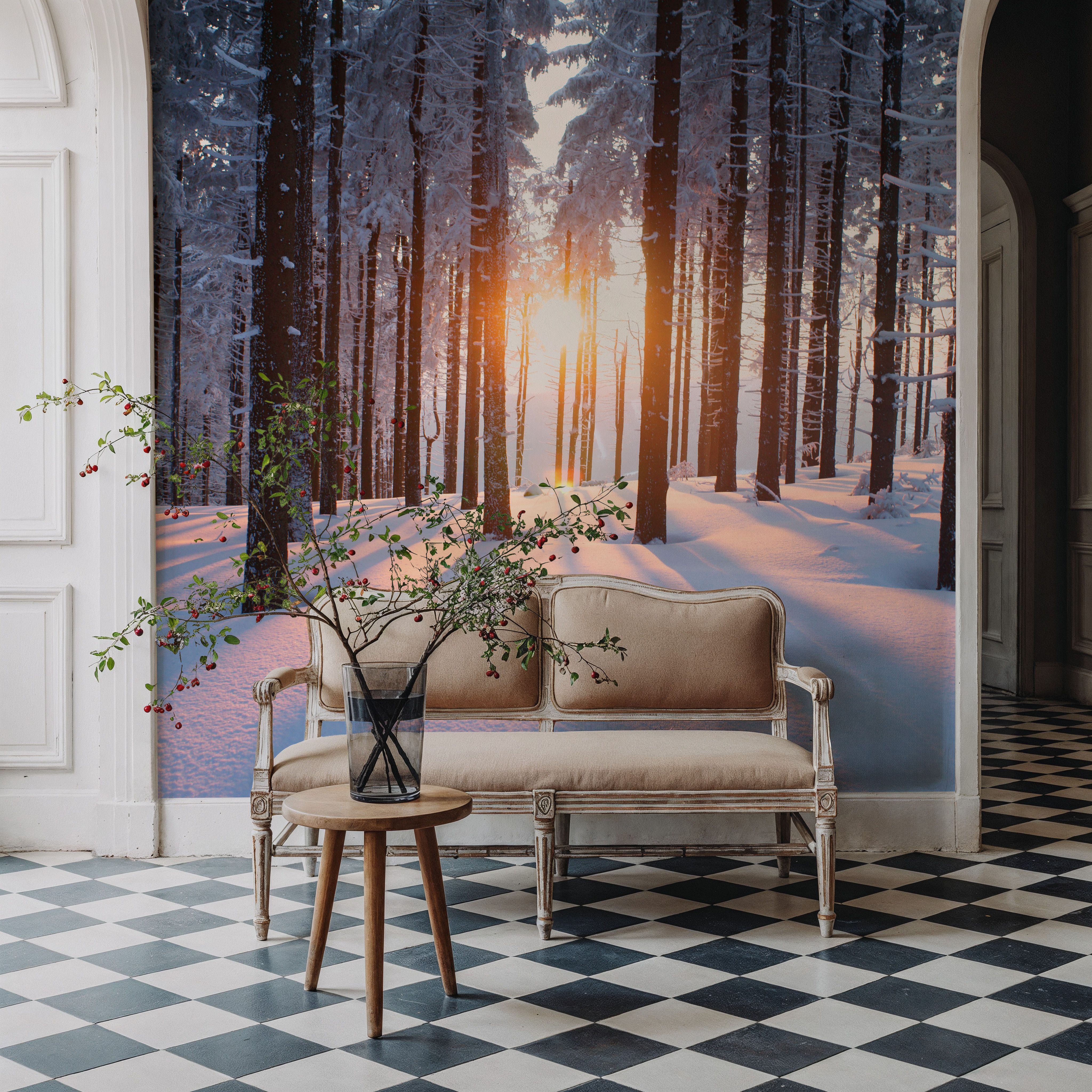 Snowy Woods at Sunset