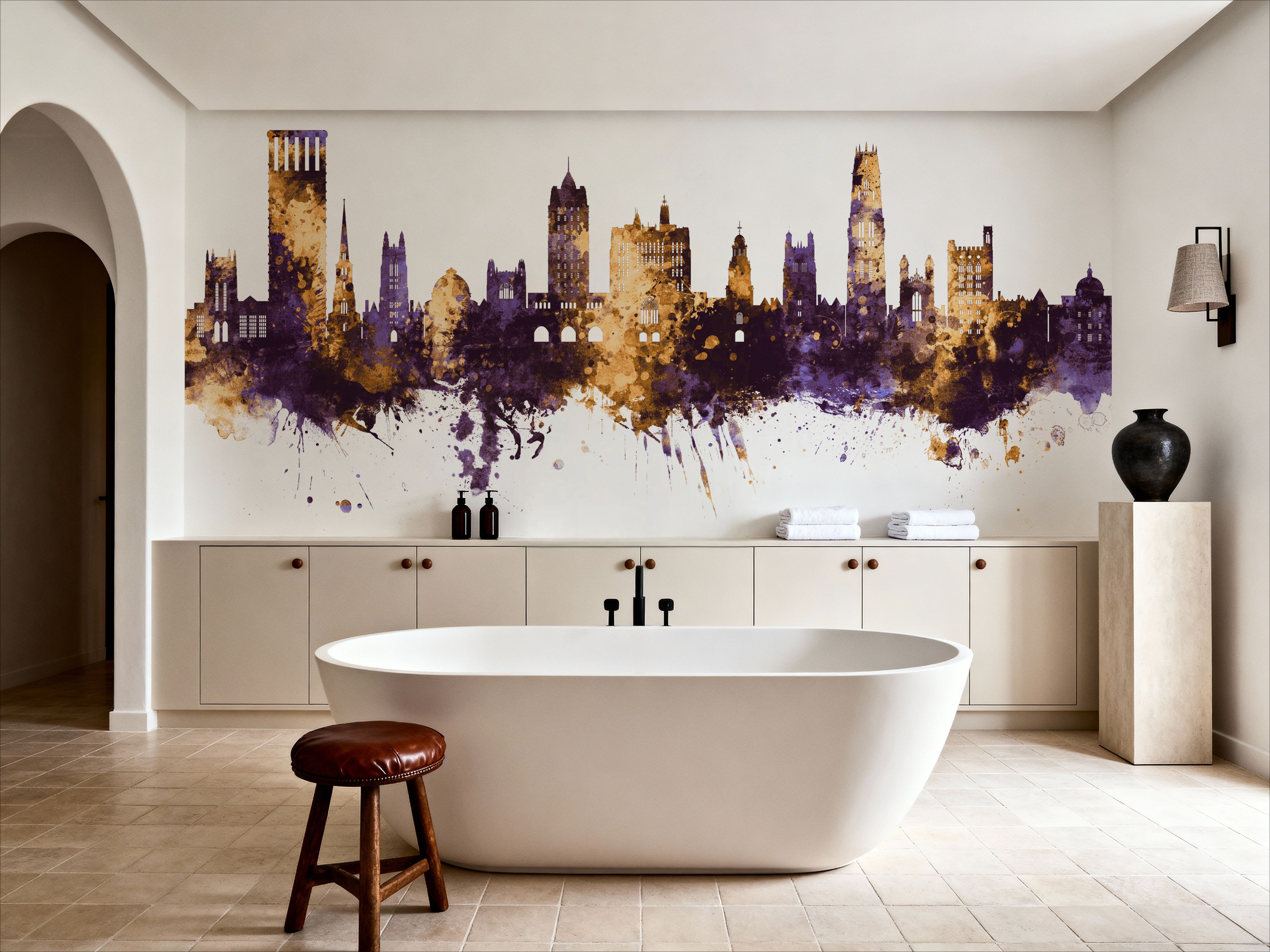 New Haven Connecticut Skyline Purlpe & Gold