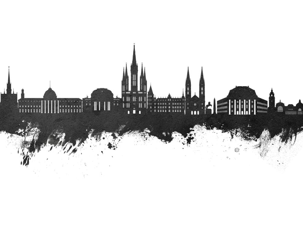 Weisbaden Germany Skyline Black & White