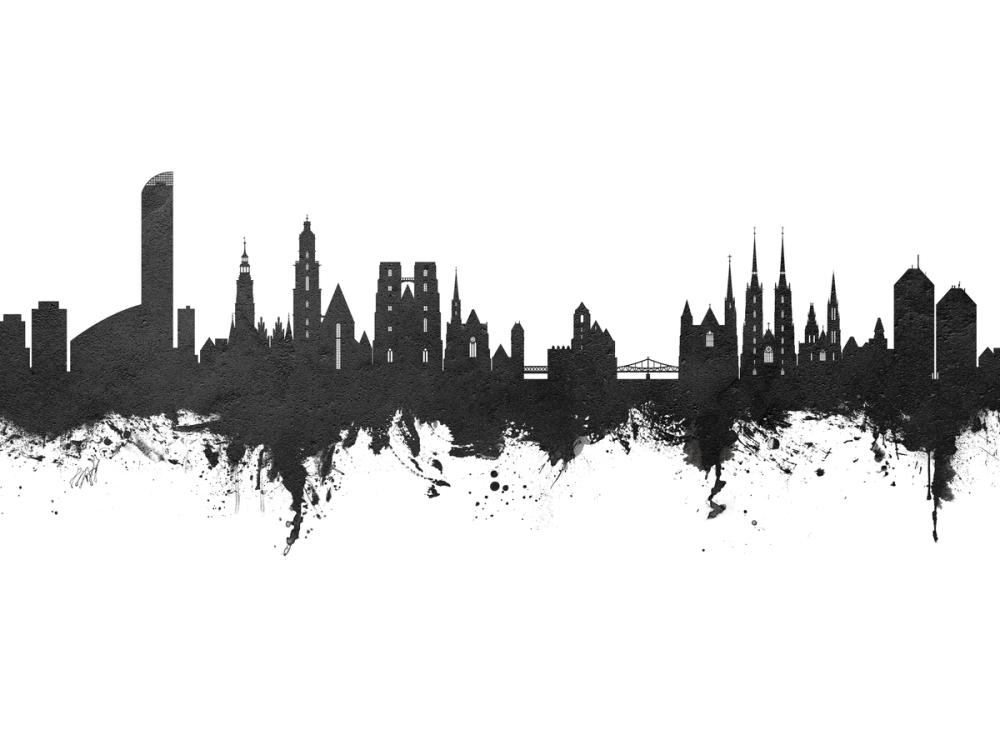 Wroclaw Poland Skyline Black & White