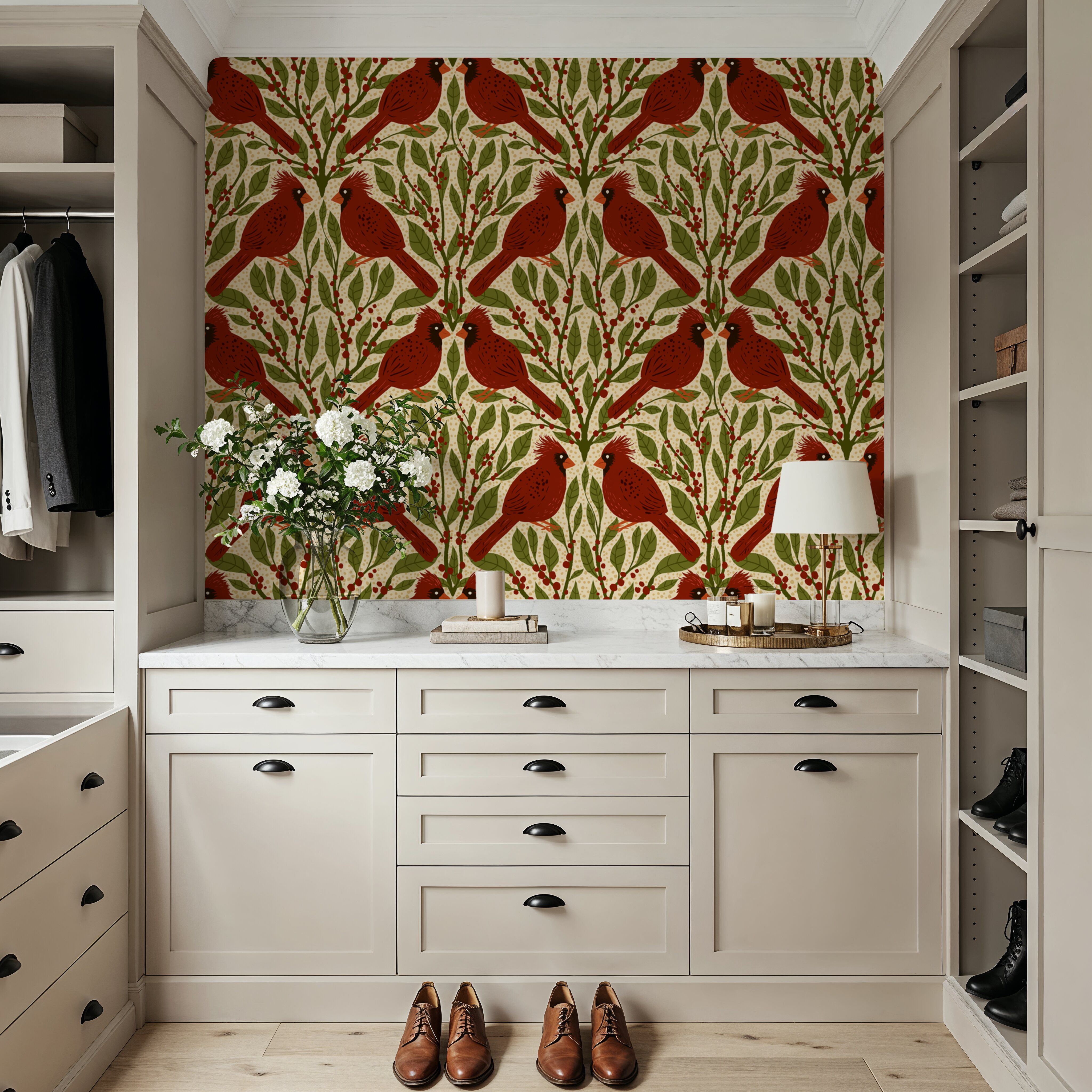 Cardinals & Winterberries, Vintage