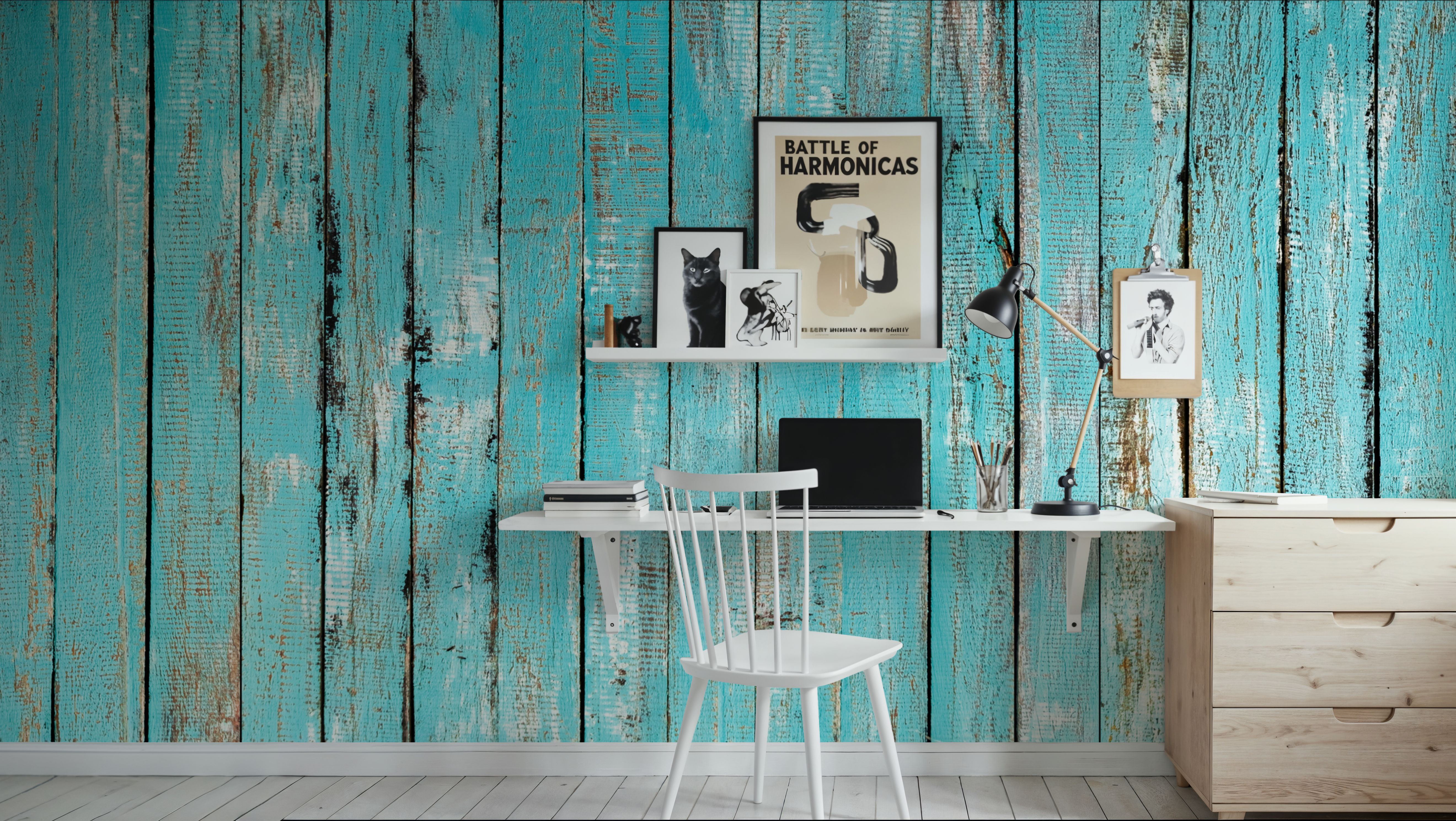 Turqouise Wooden Planks, Wallpaper