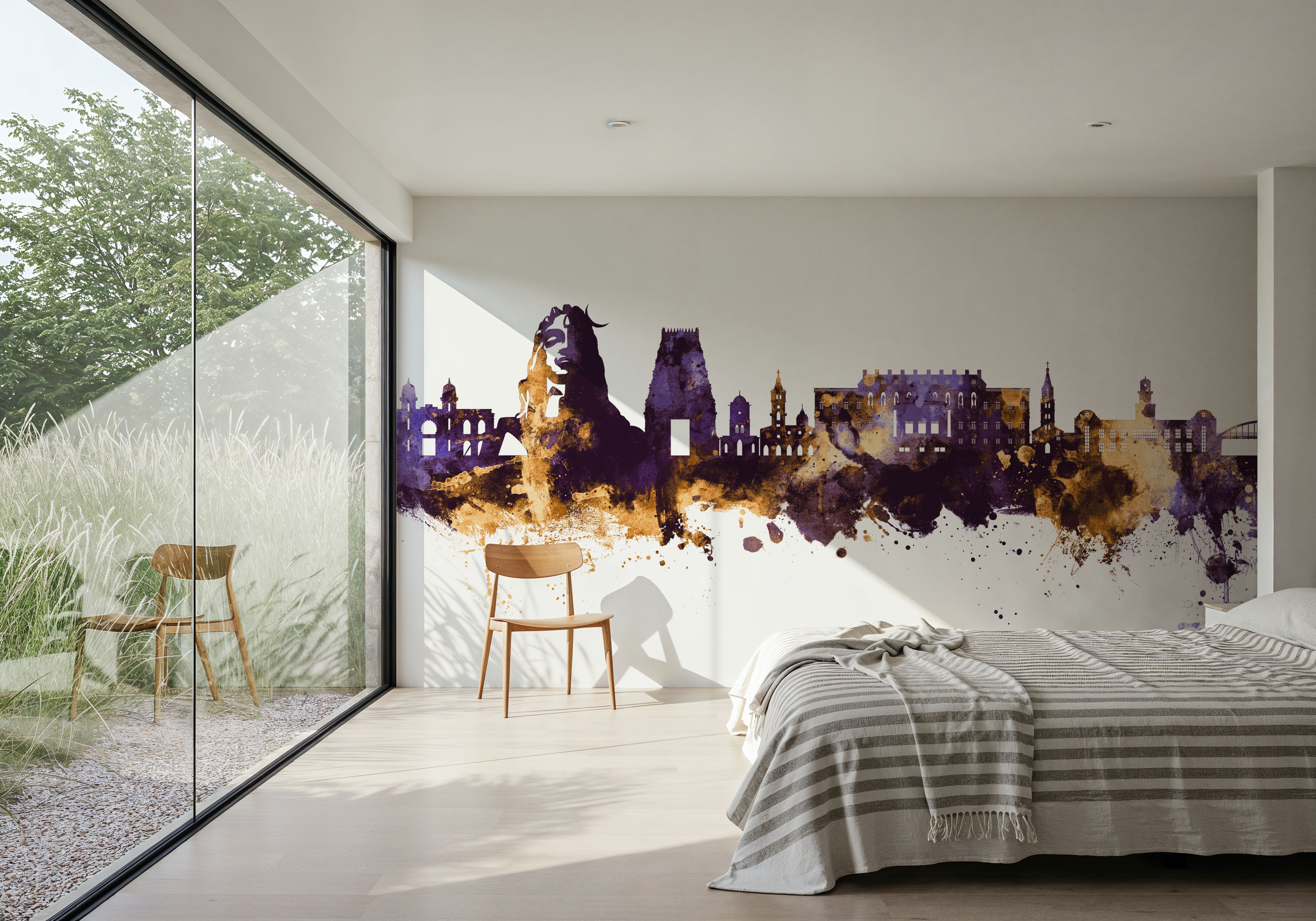 Coimbatore India Skyline Purple & Gold, Wallpaper