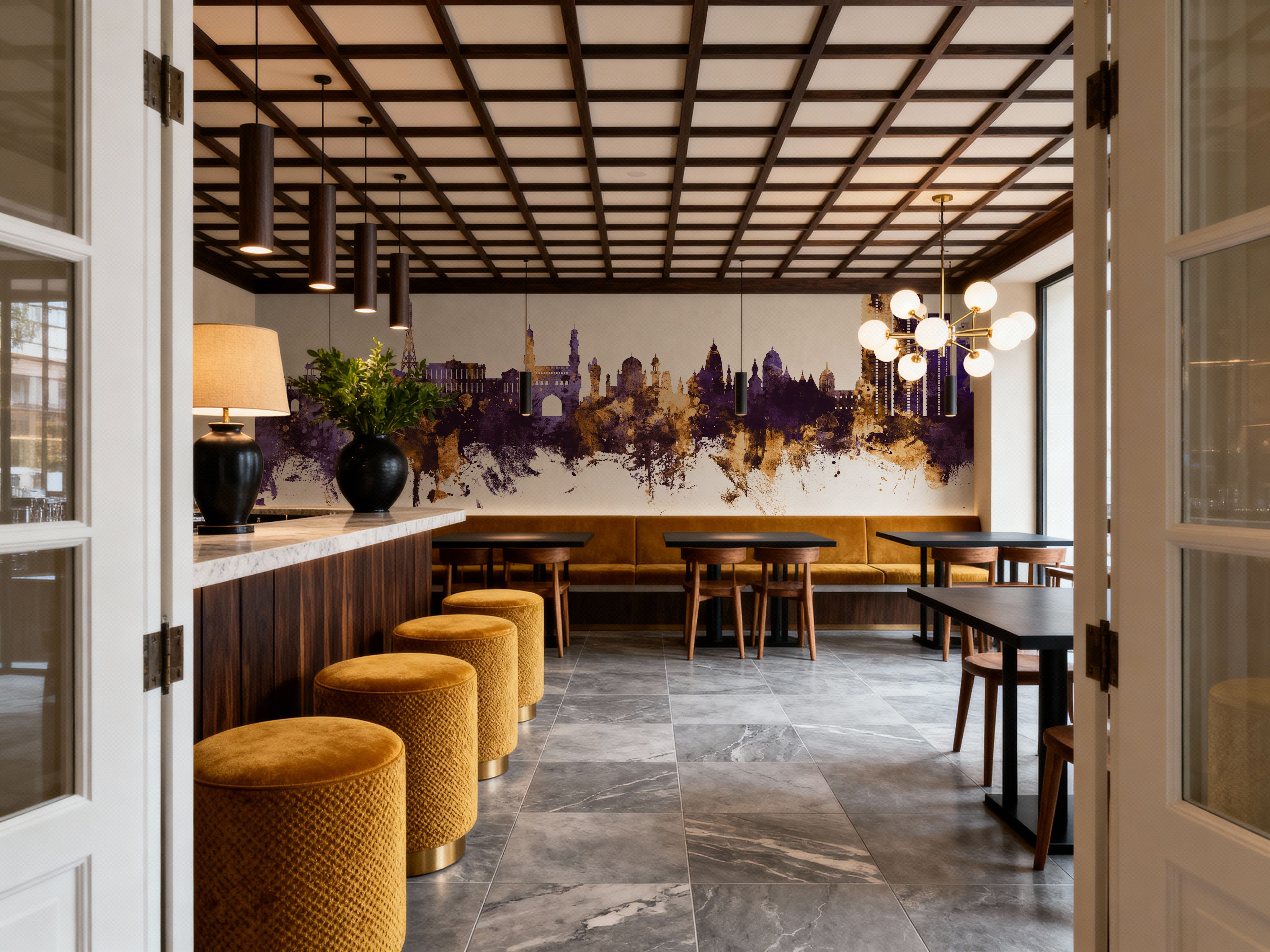 Hyderabad Skyline Purple & Gold