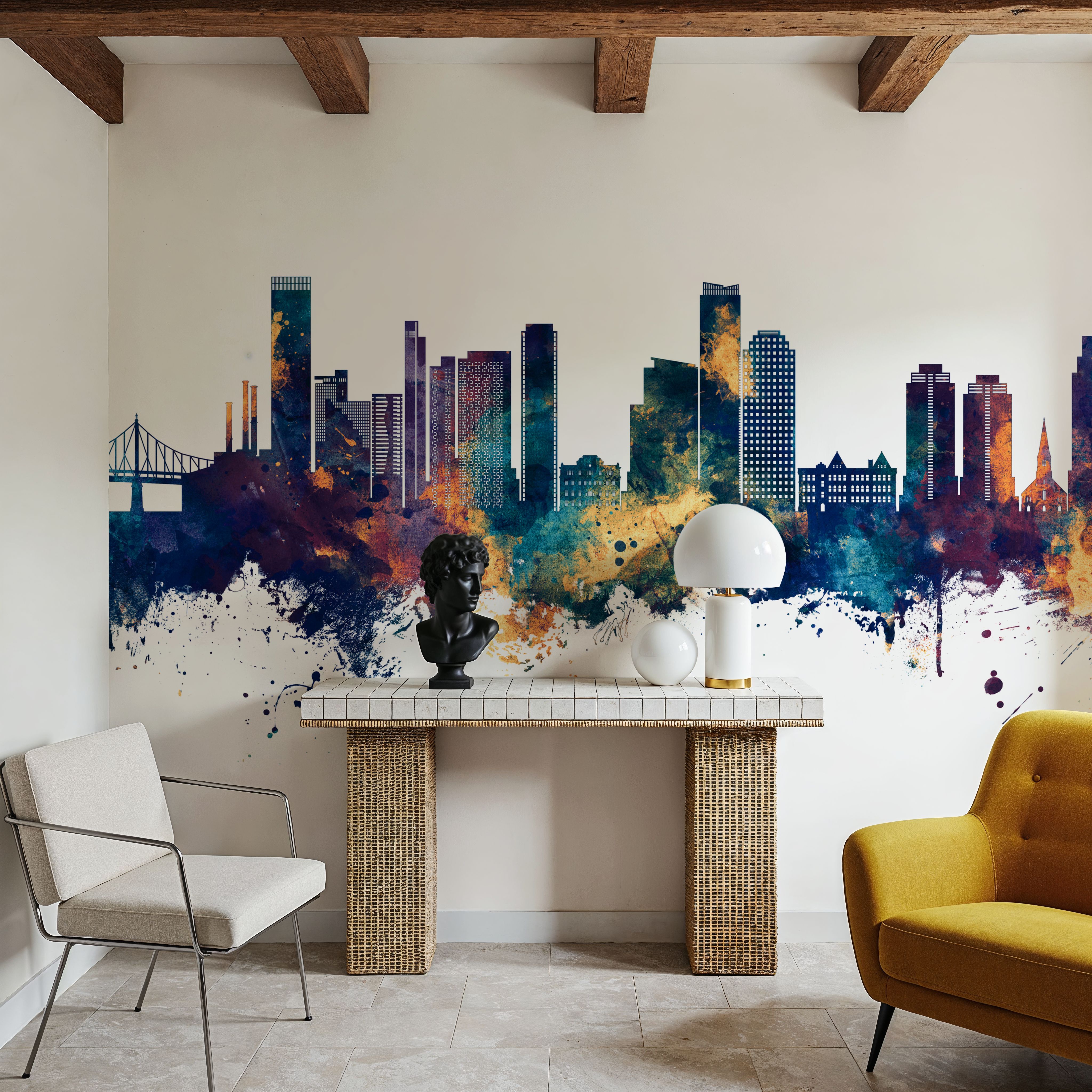 Queens New York Skyline Blue & Bronze