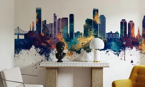 Queens New York Skyline Blue & Bronze