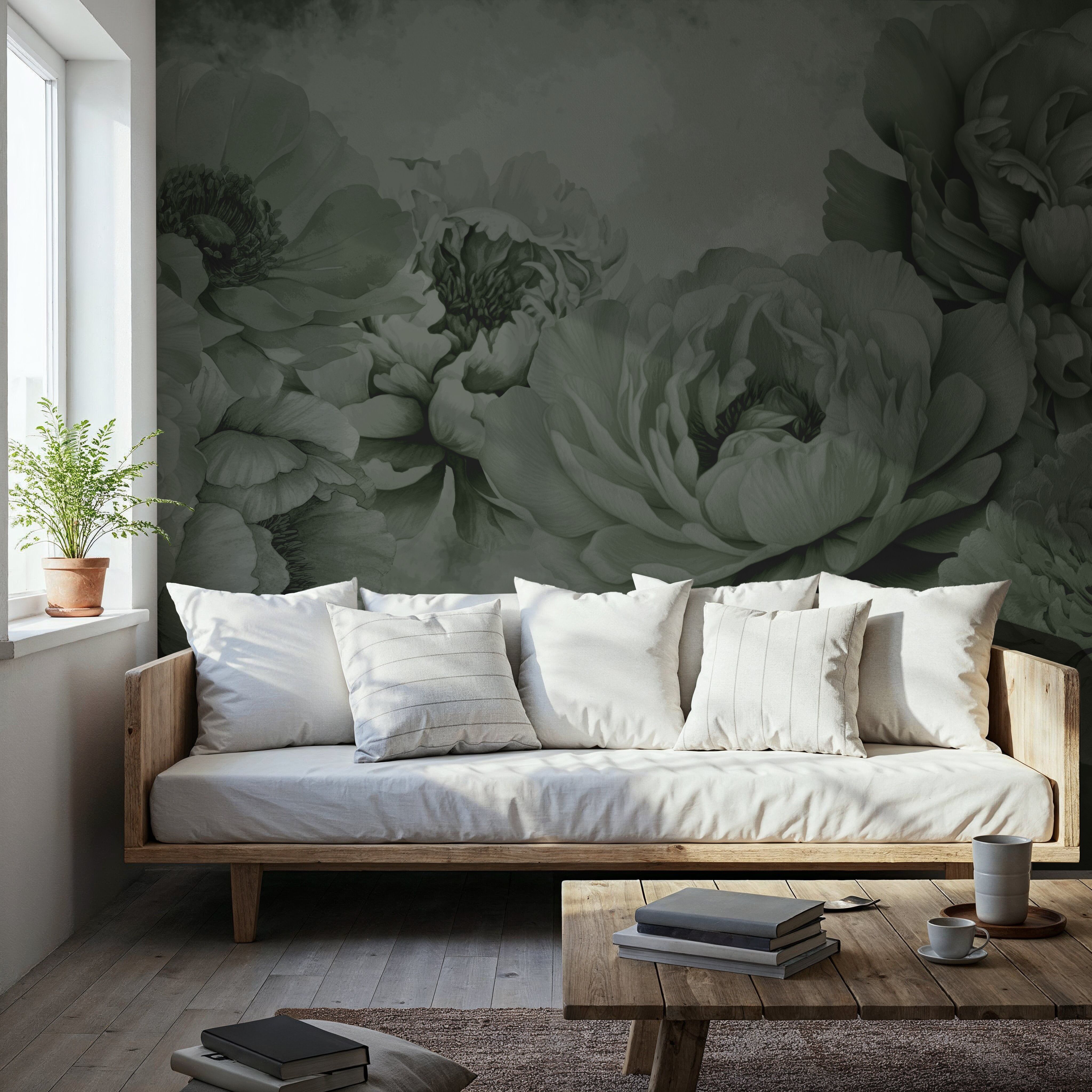 Wall Mural - Transcendent Peony, Juniper - Living room - Wallism US - Premium, Textured or Peel & Stick
