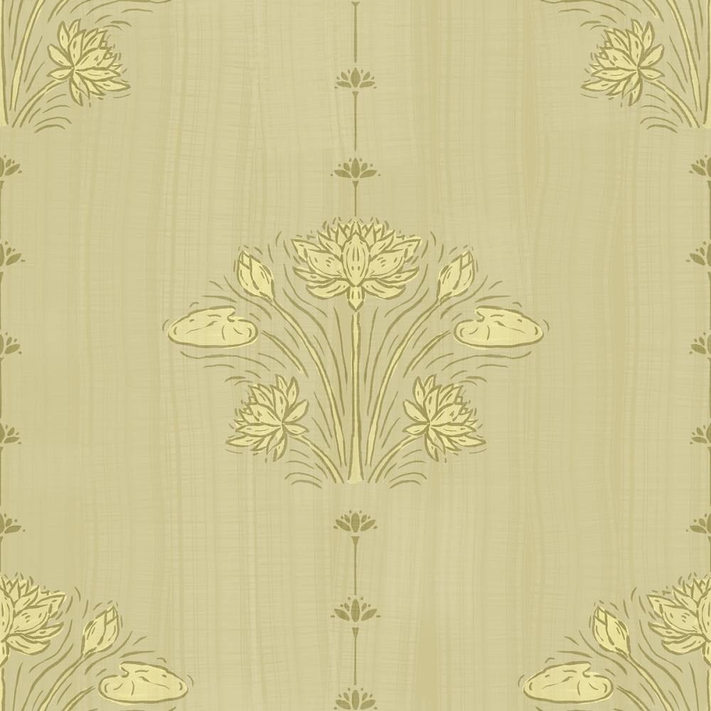 Block Print Water Lily Stripes, Hay