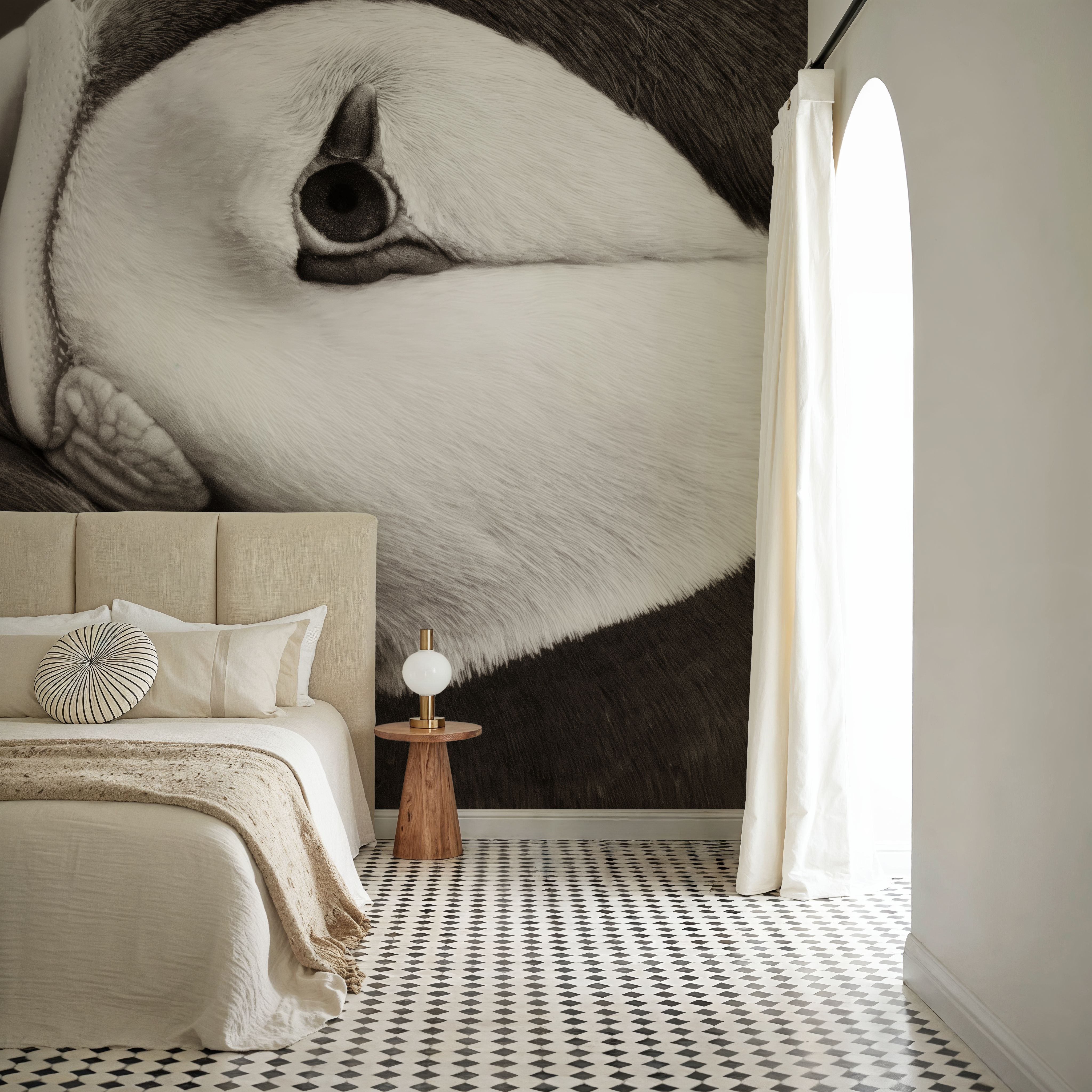 Atlantic Puffin Tucked BW