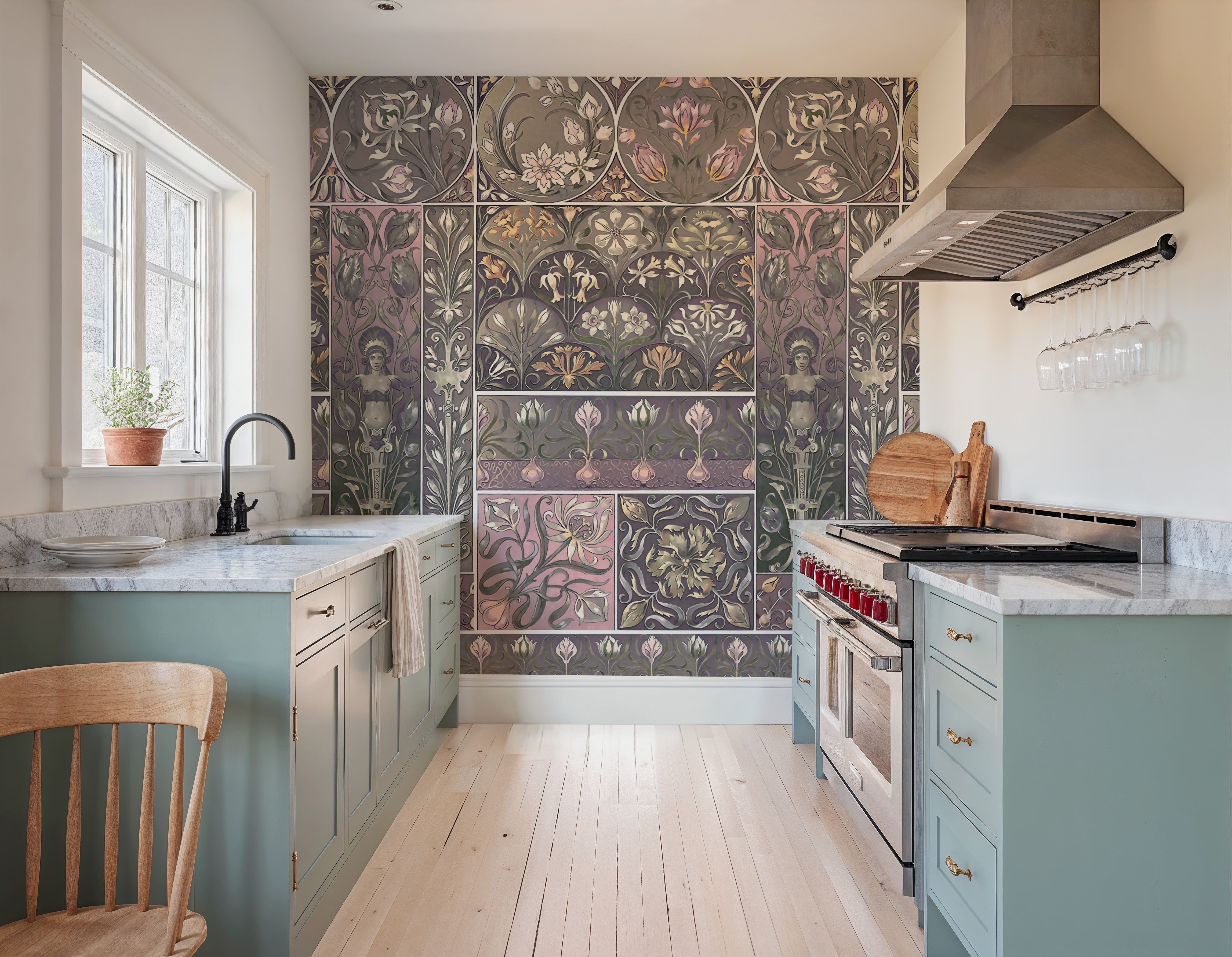 Art Deco Floral Wall Pink