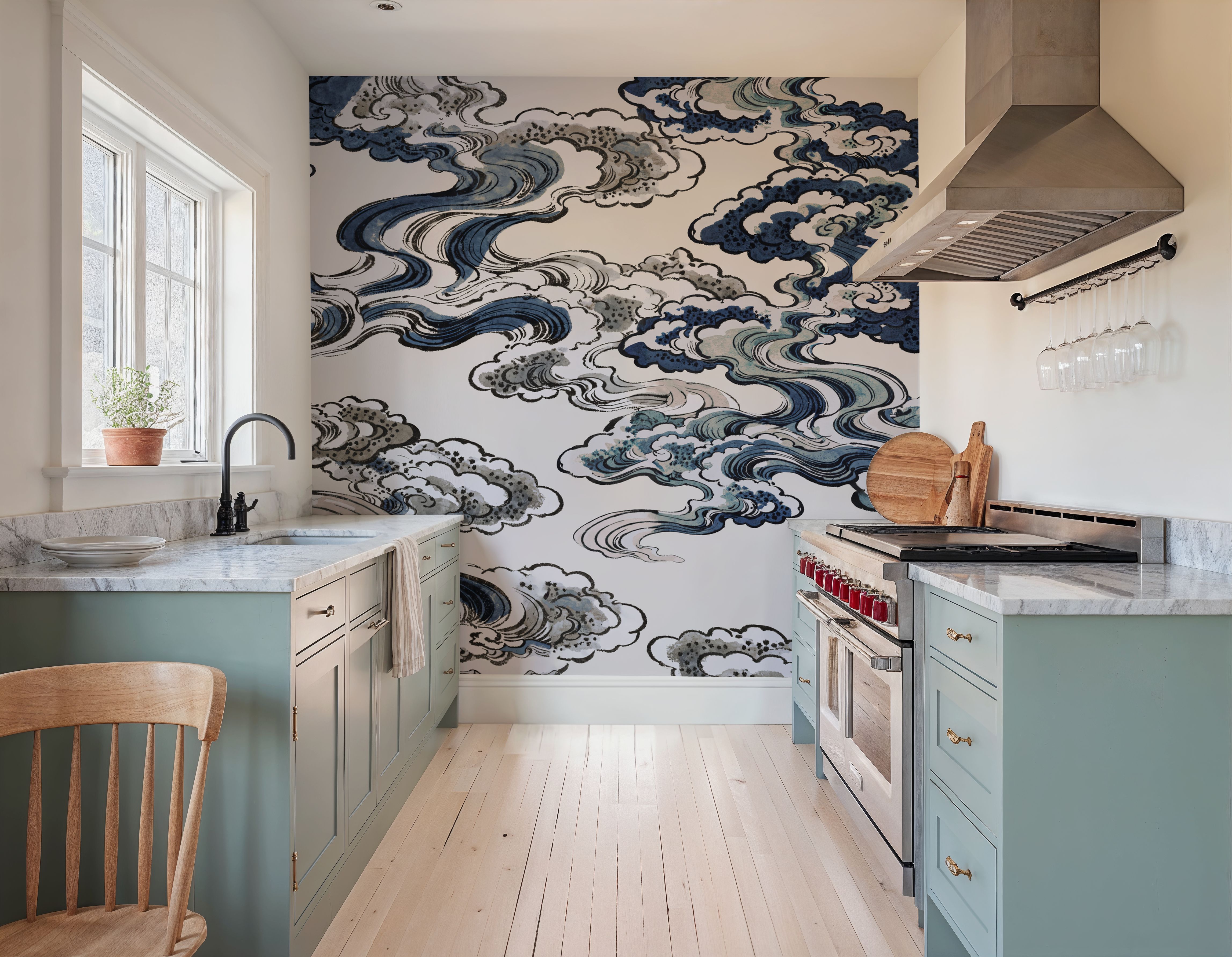 Ukiyo-e Clouds, Blues, Wallpaper