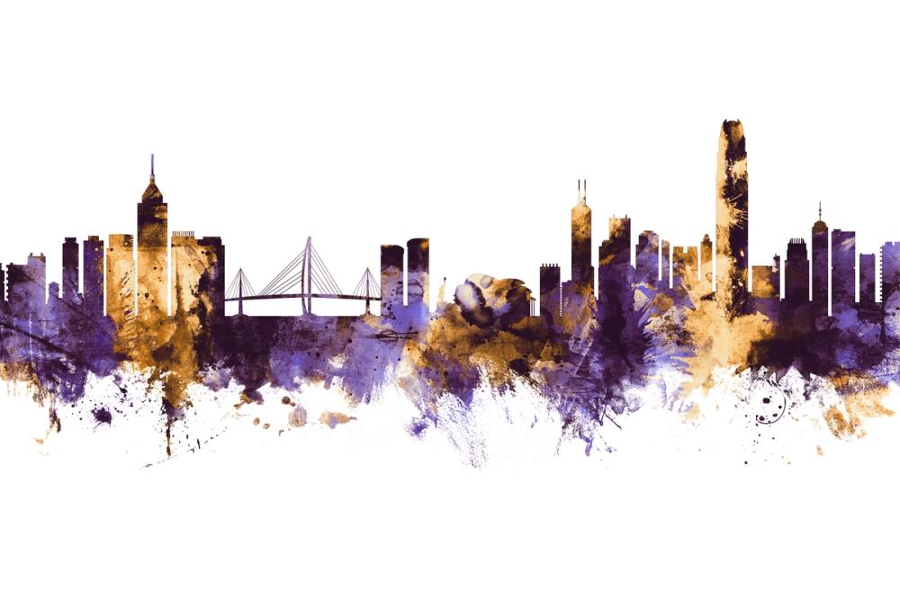 Hong Kong Skyline Purple & Gold