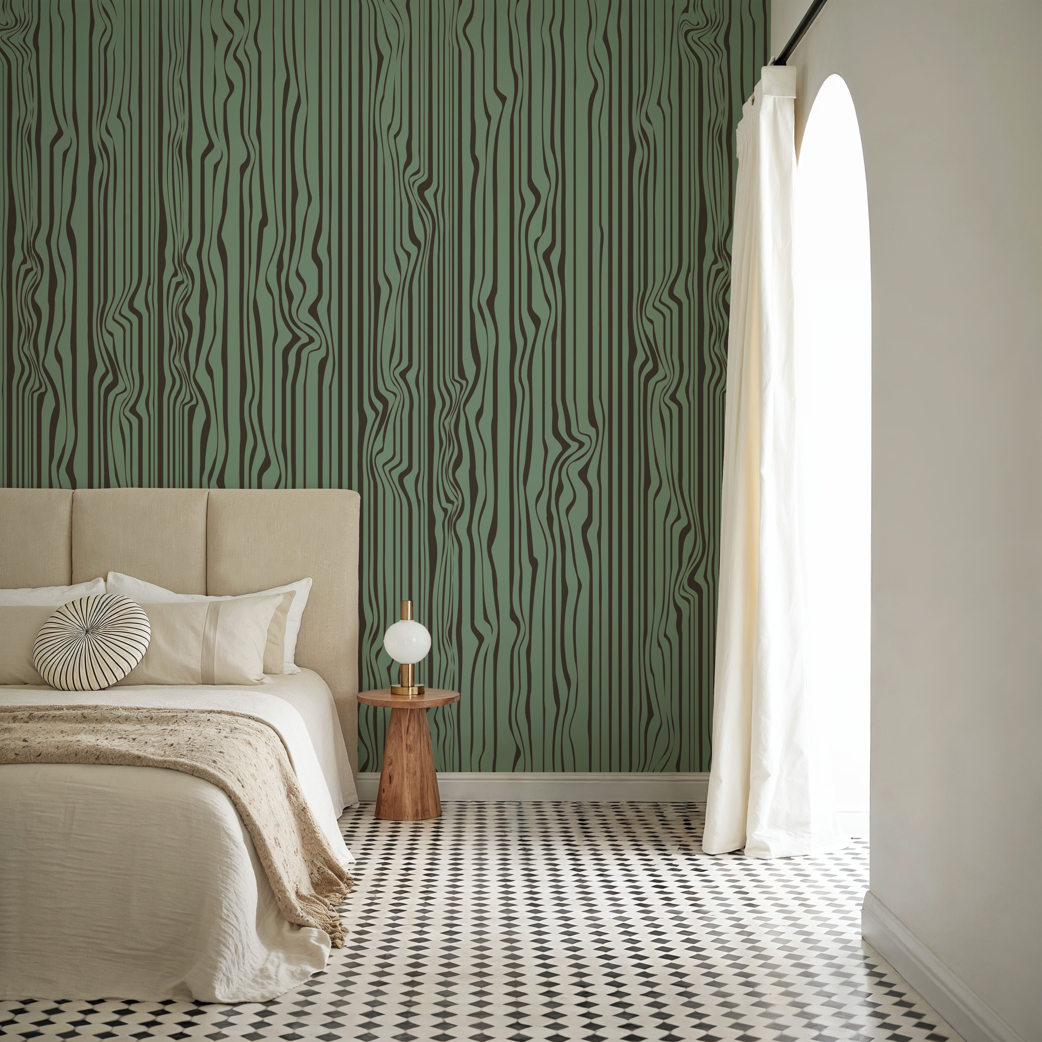 Veneer Lines, Jade, Wallpaper