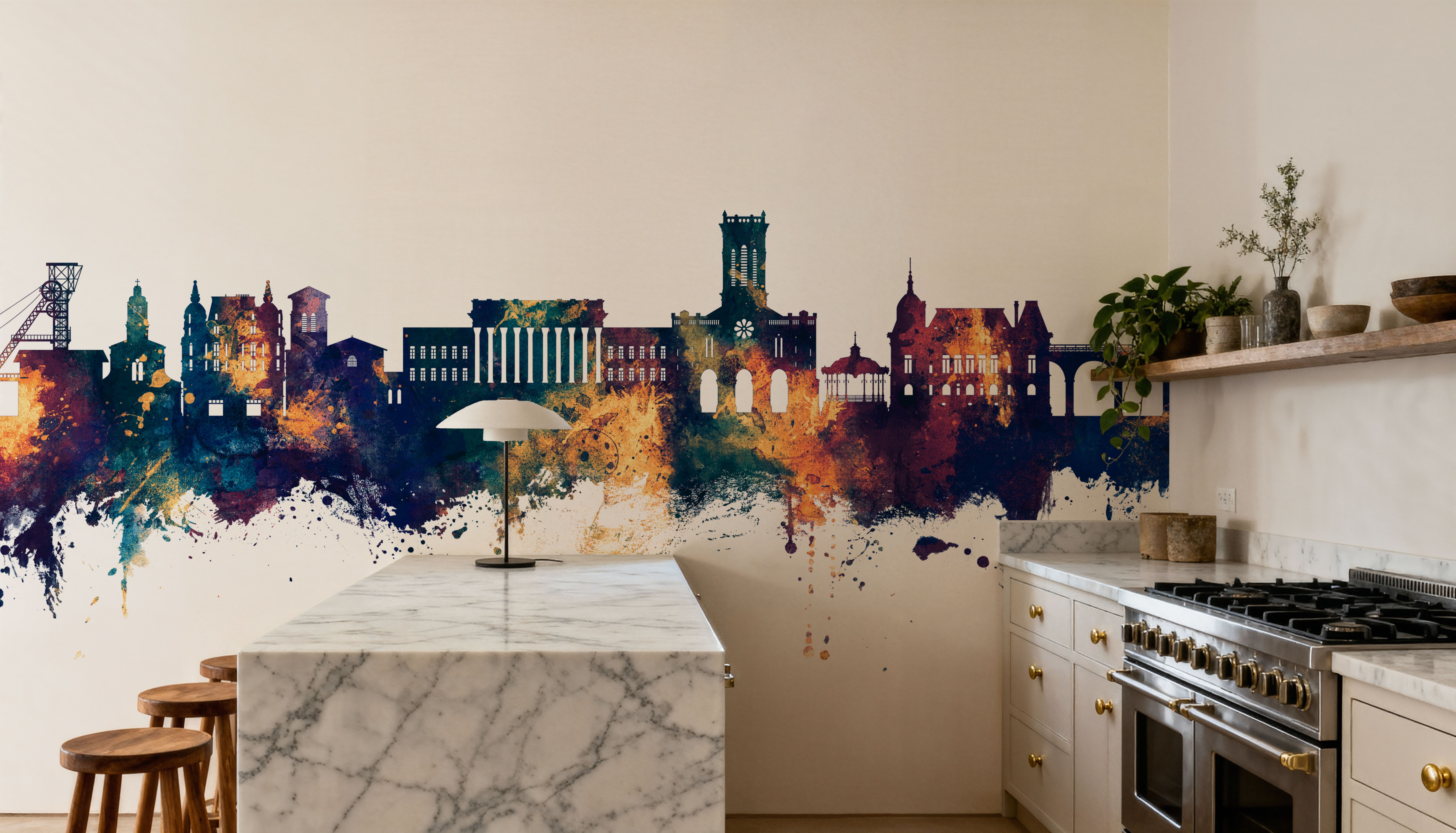 Saint-Étienne France Skyline Blue & Bronze, Papier peint