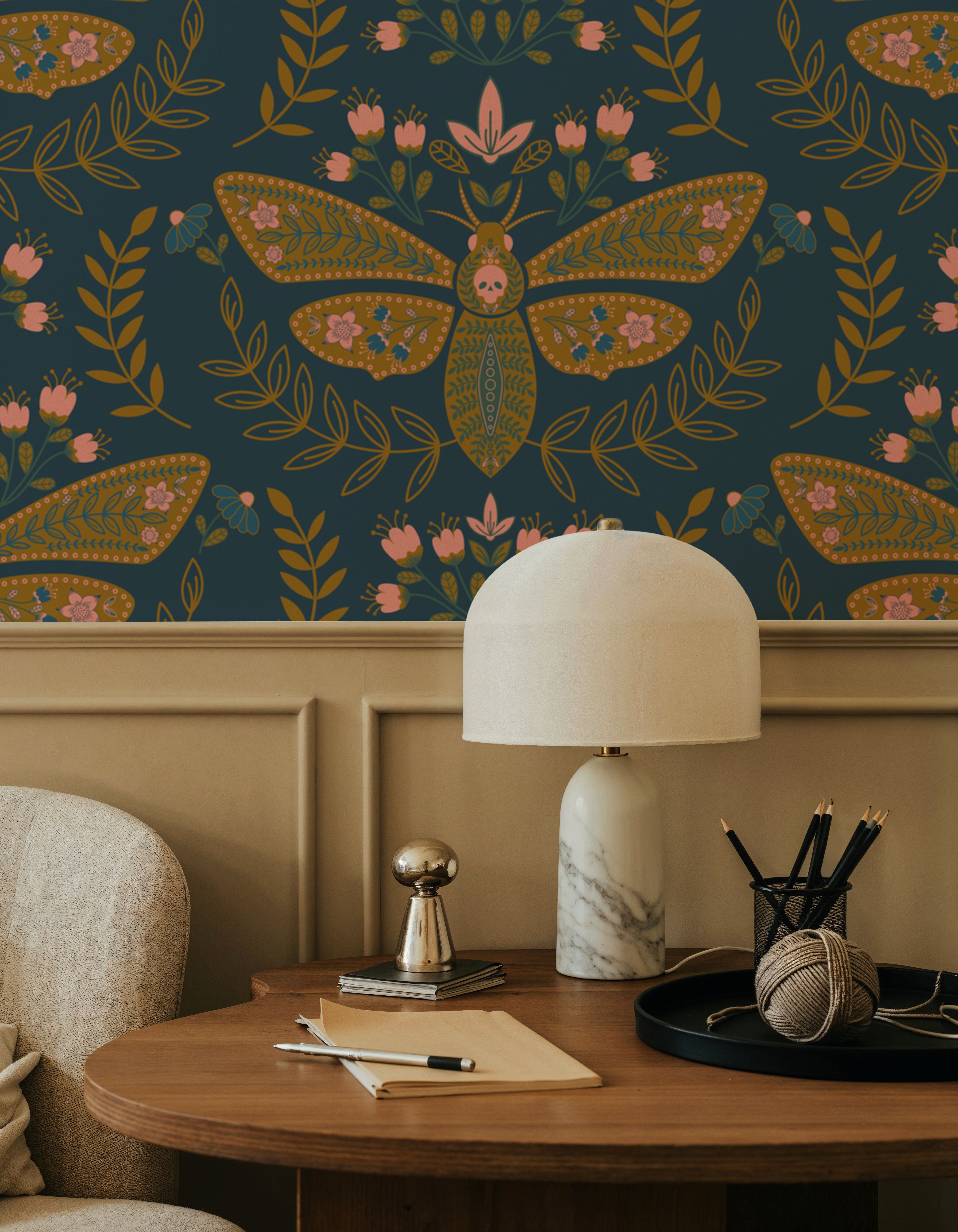 Deaths Head Moth, Dark Teal