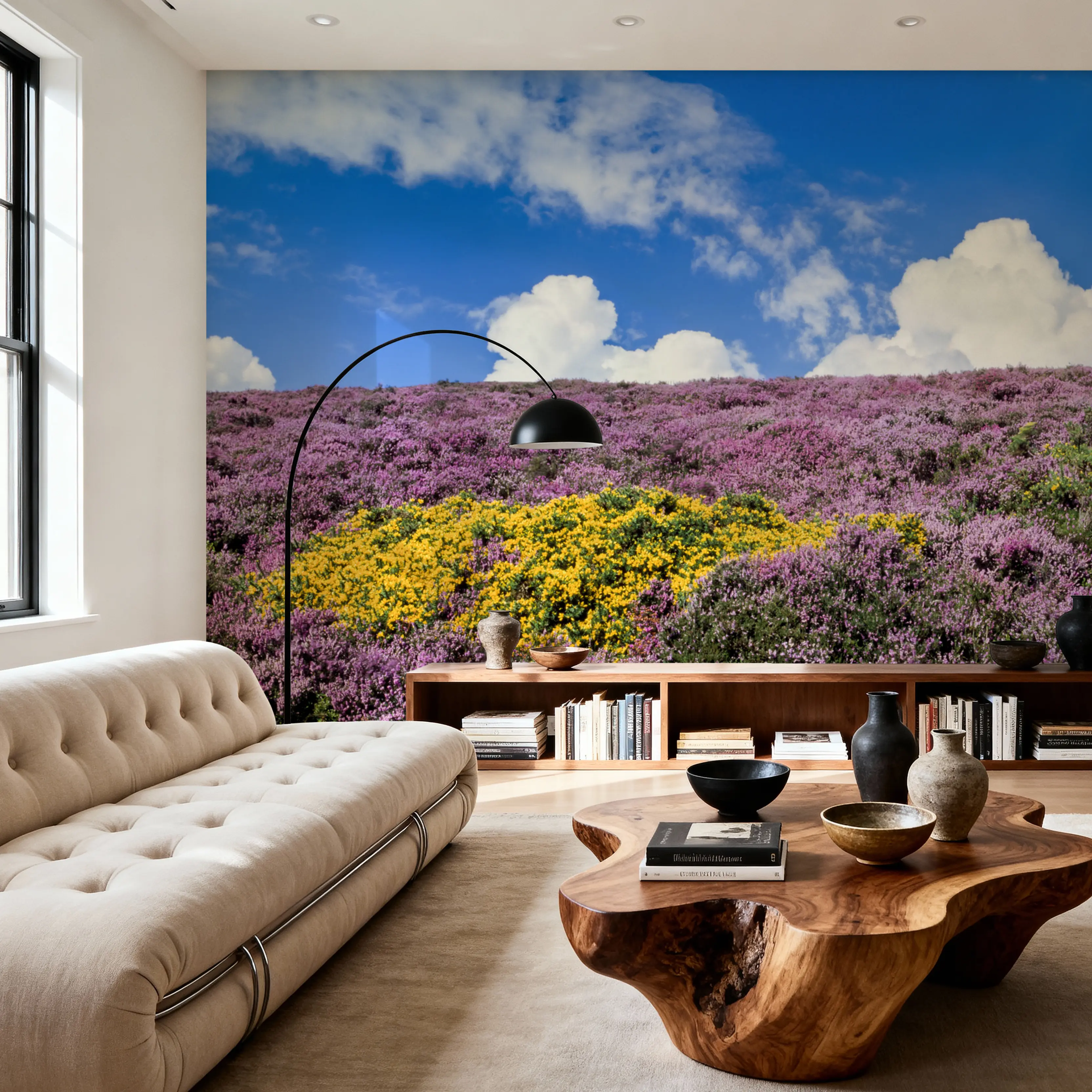 Papier Peint Panoramique - Blooming Heather Horizon - Floral Nature - Violet - Salle à manger - Wallism Belgique - Encollage au mur ou Autocollant