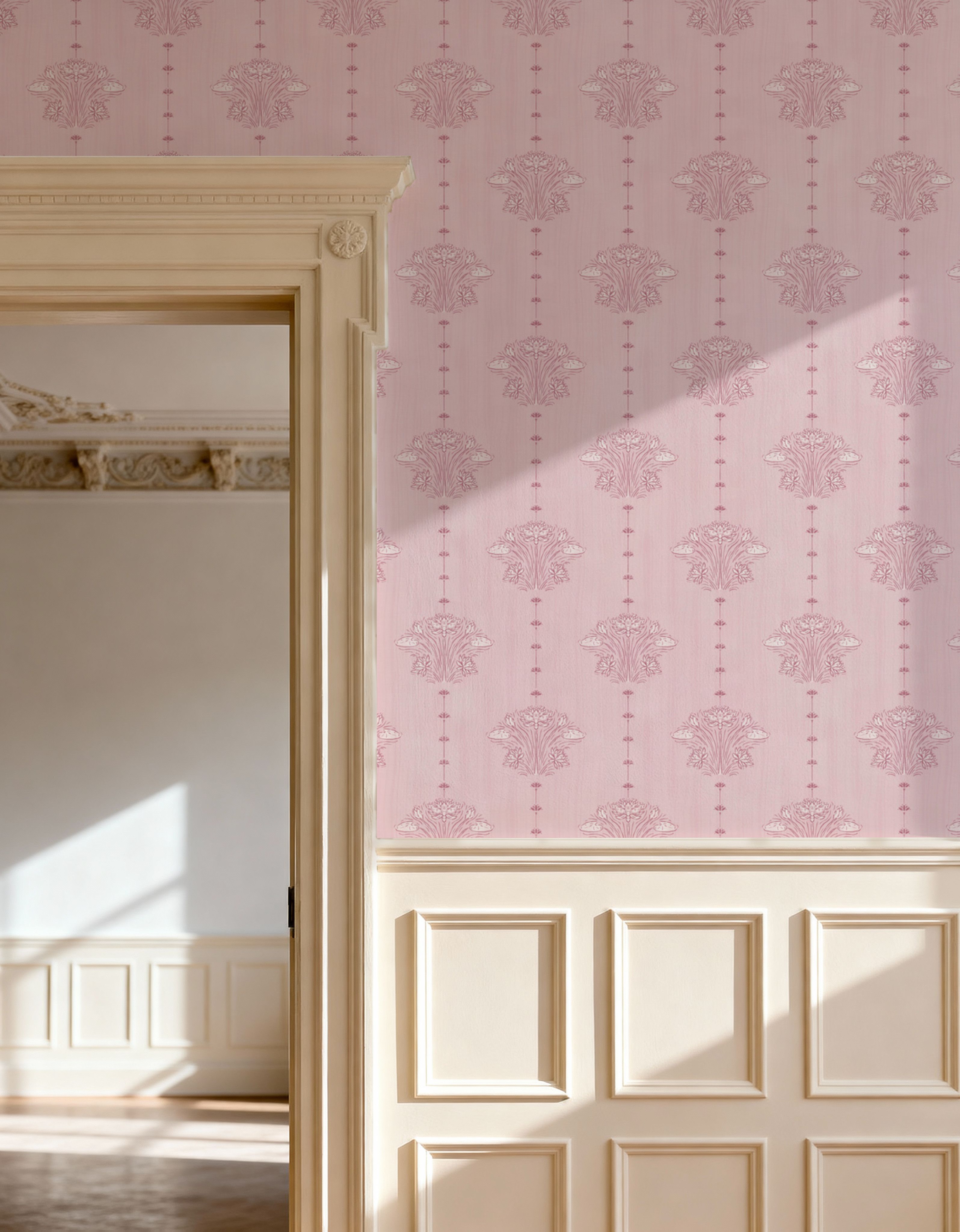 Block Print Water Lily Stripes, Blush