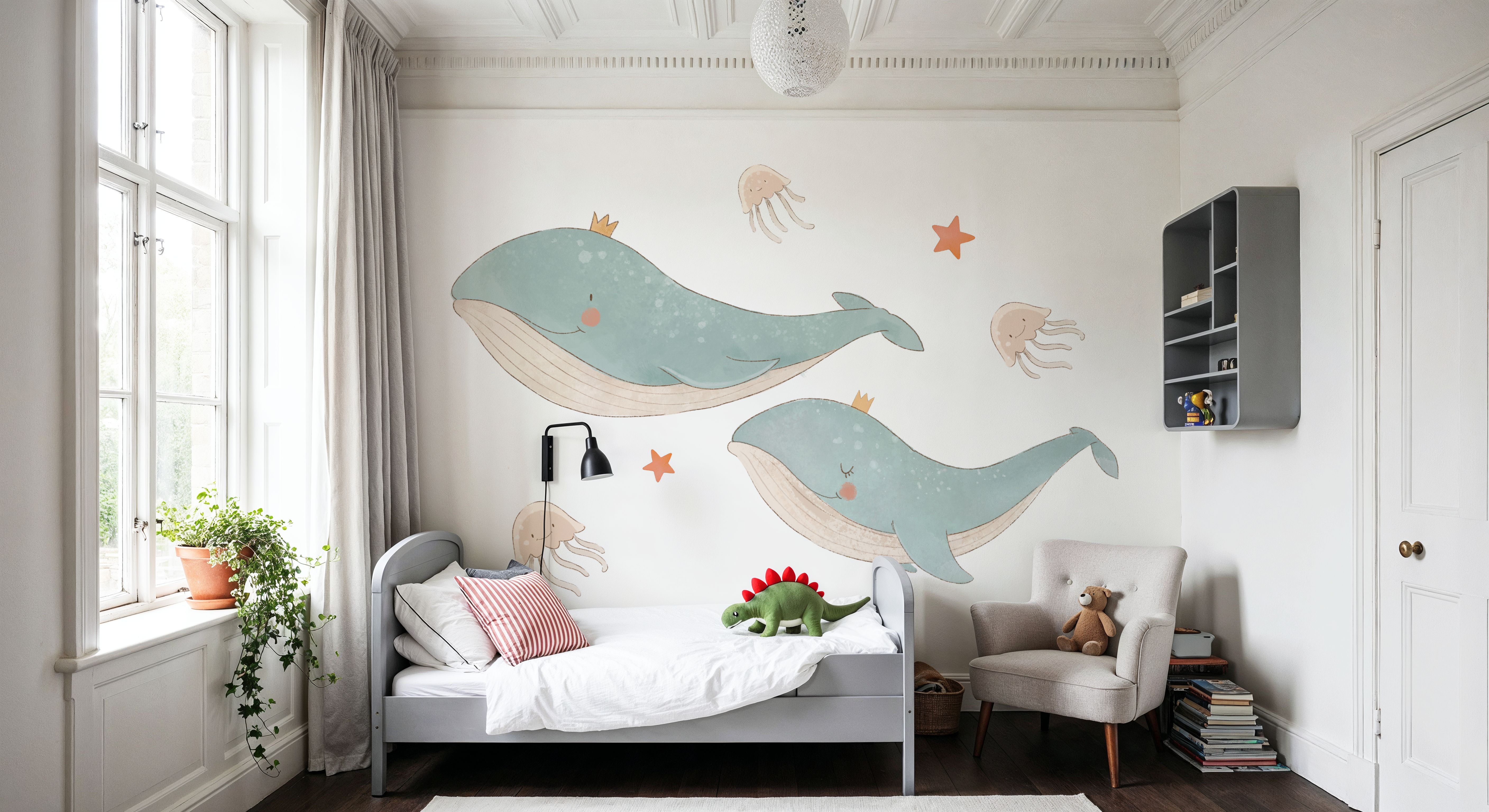 Cute Whales, Jellyfish & Stars Illustration