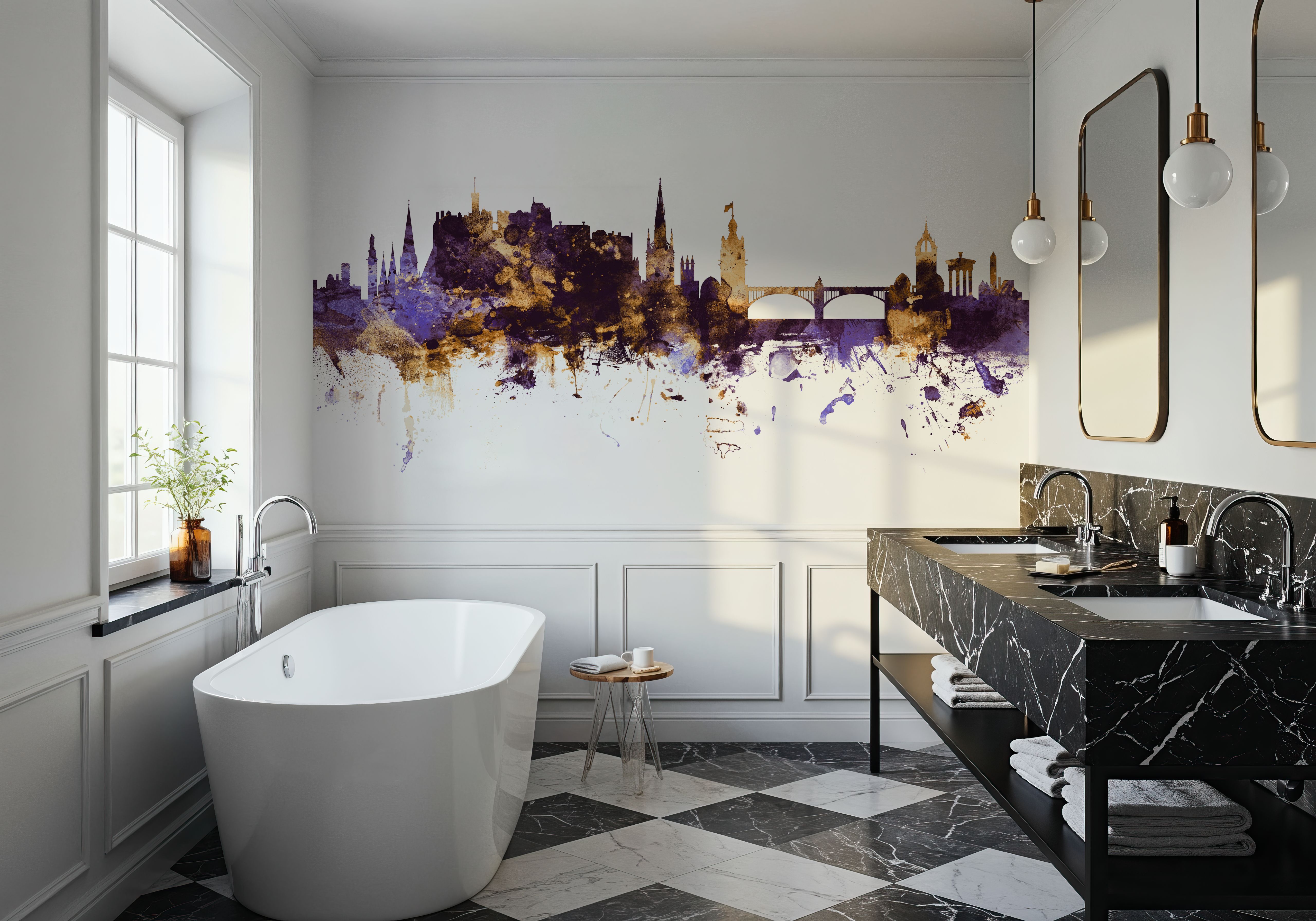 Edinburgh Scotland Skyline Purple & Gold