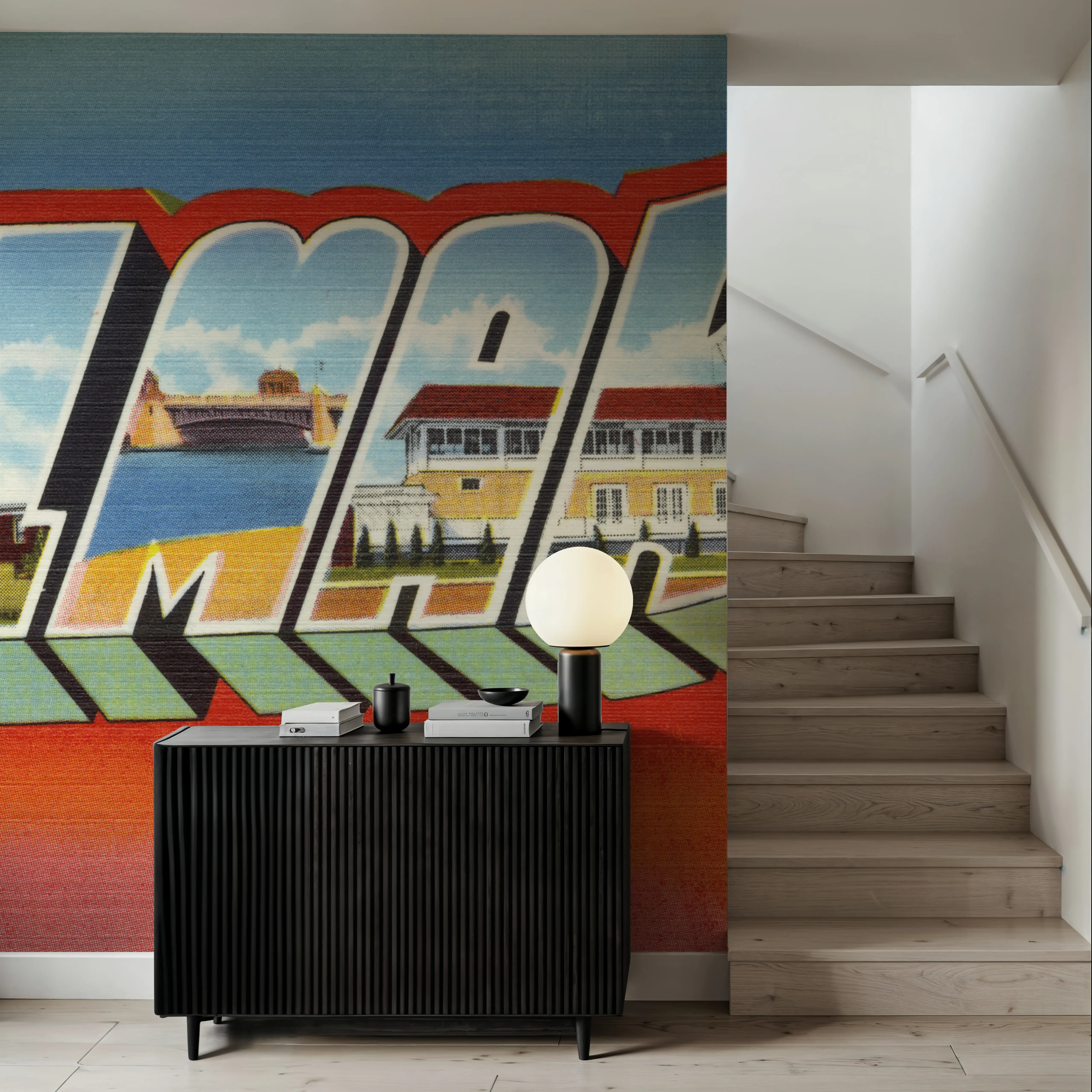 Mural - Greetings from Belmar - Screenprint Postcard - Grafisk konst Resor och landmärken fototapet - Orange - Kontor - Wallism