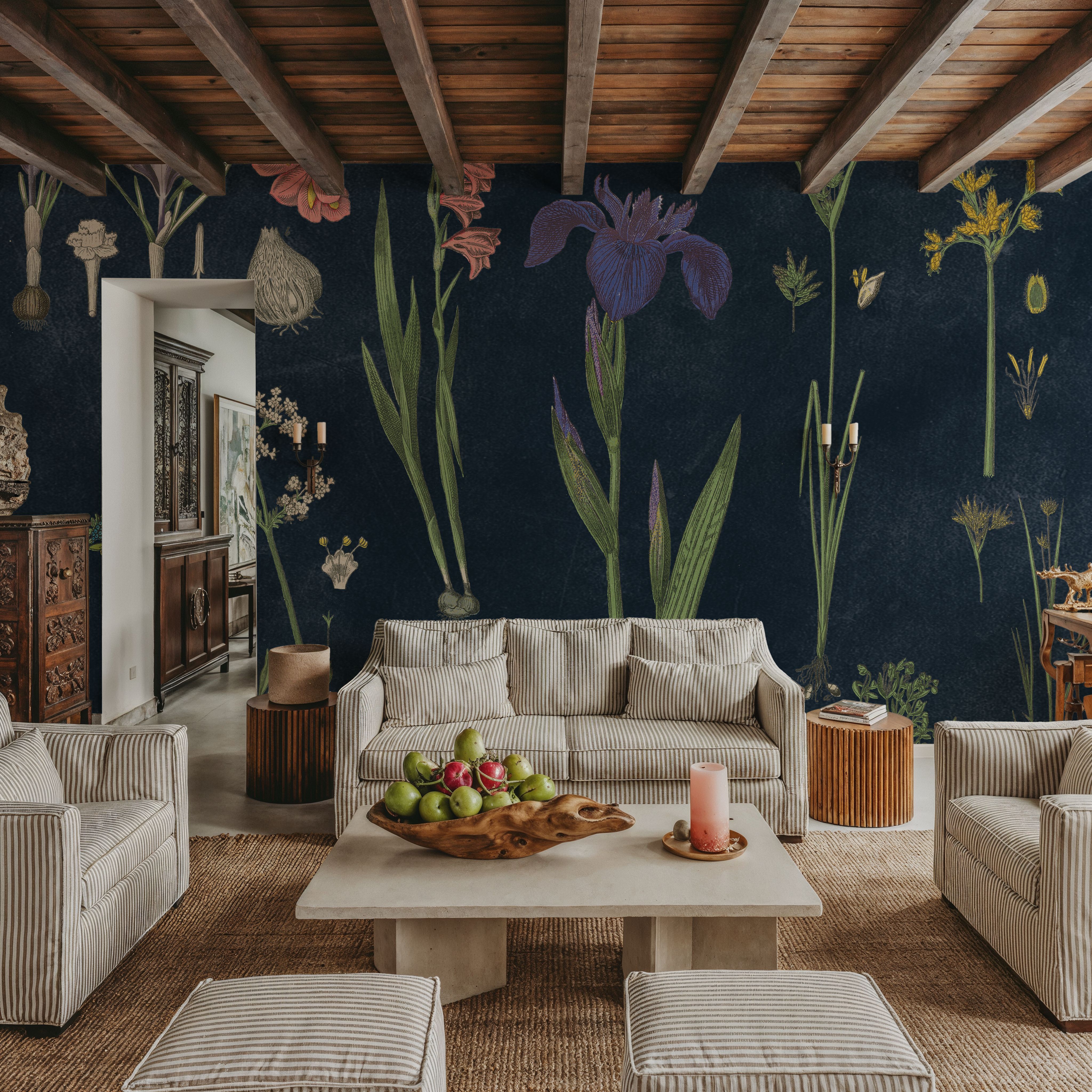 Botanical Floral Chart II Dark Blue