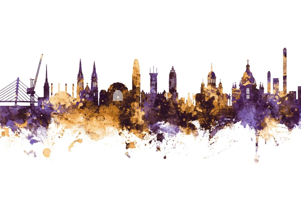 Helsinki Skyline Purple & Gold