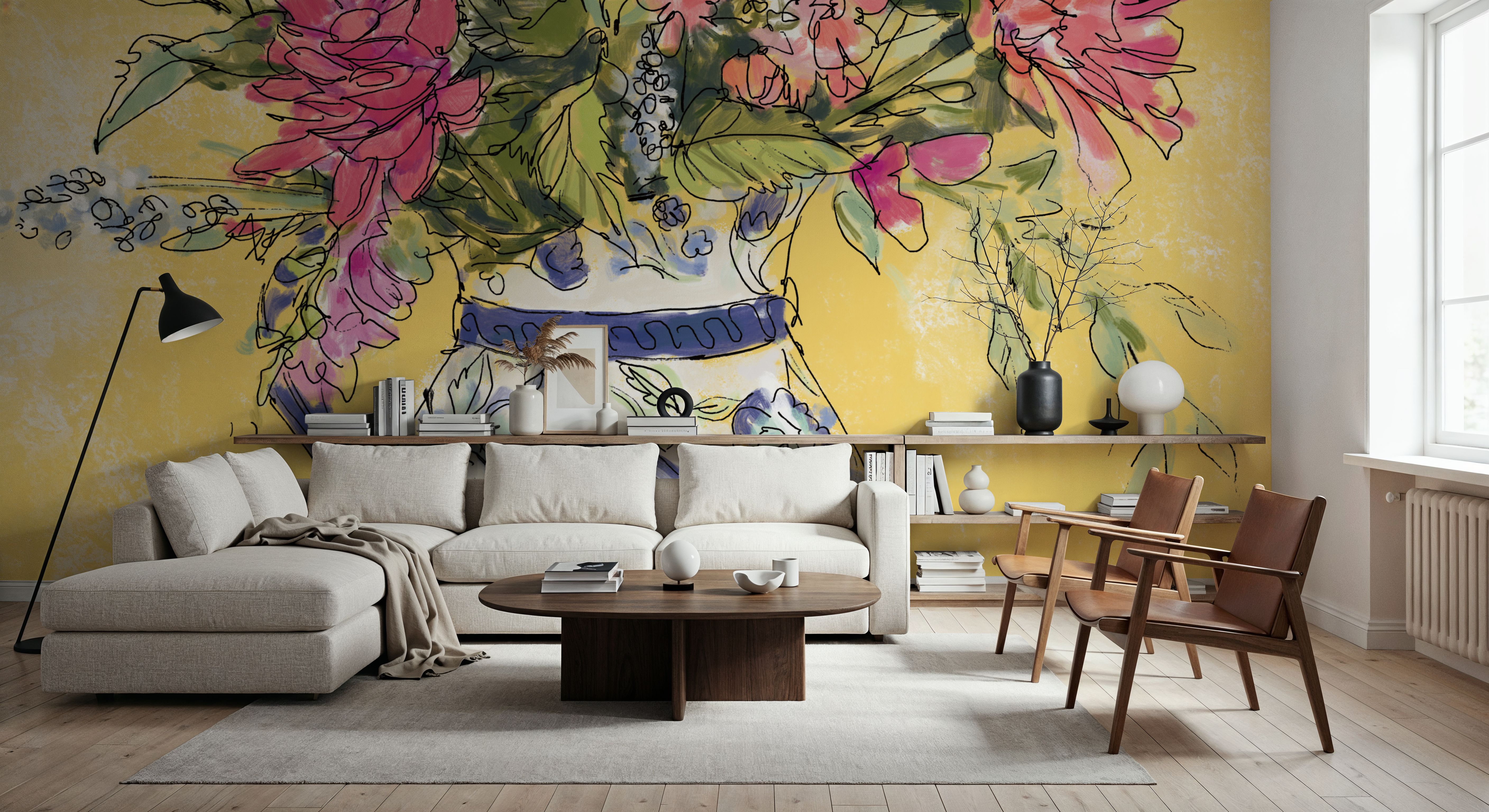 Zinnias in Pitcher, Wallpaper