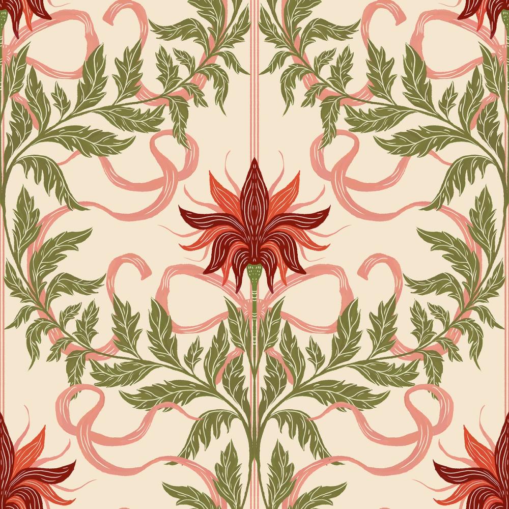 Floral Damask & Bows, Coral