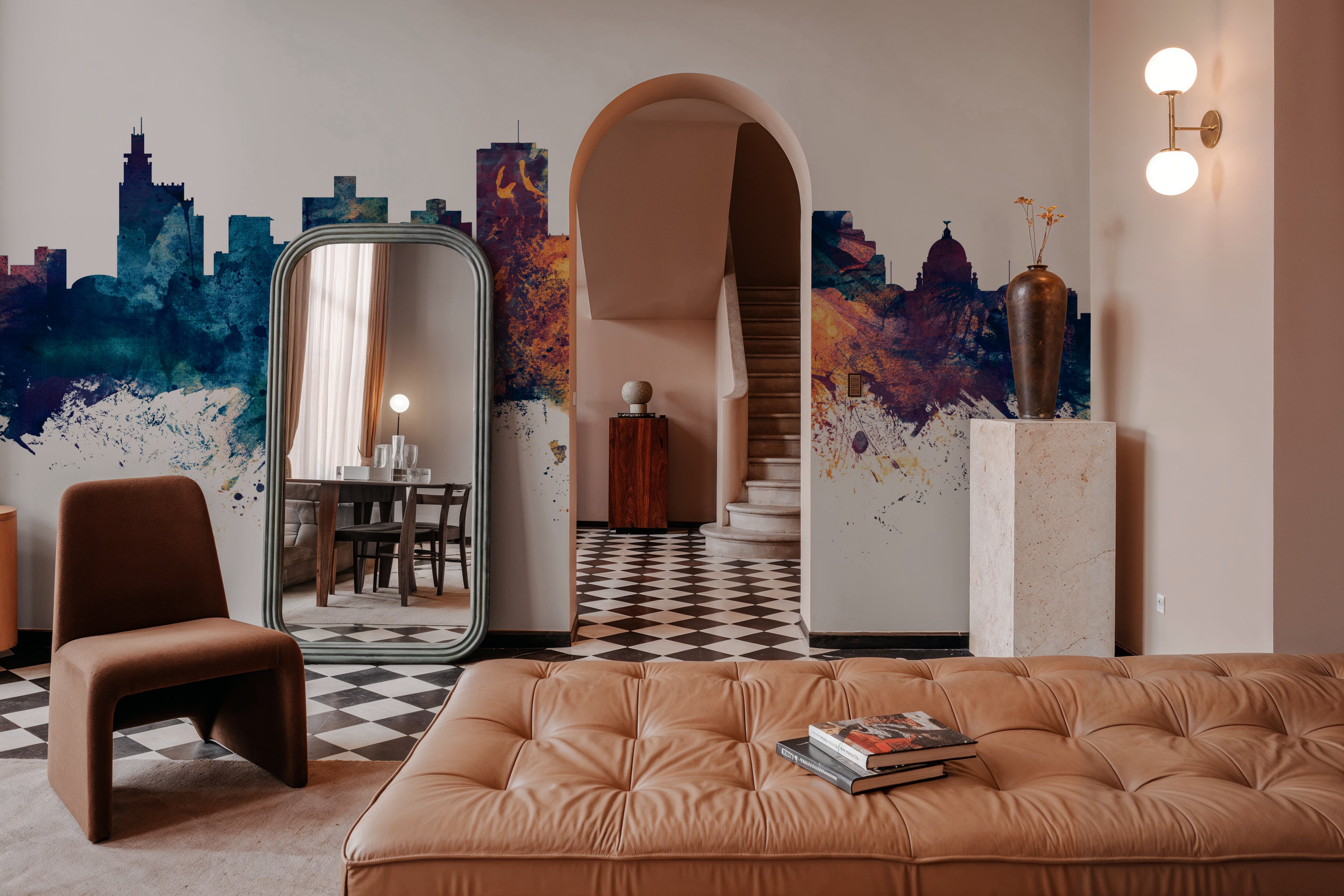 Jackson Mississippi Skyline Blue & Bronze, Wallpaper