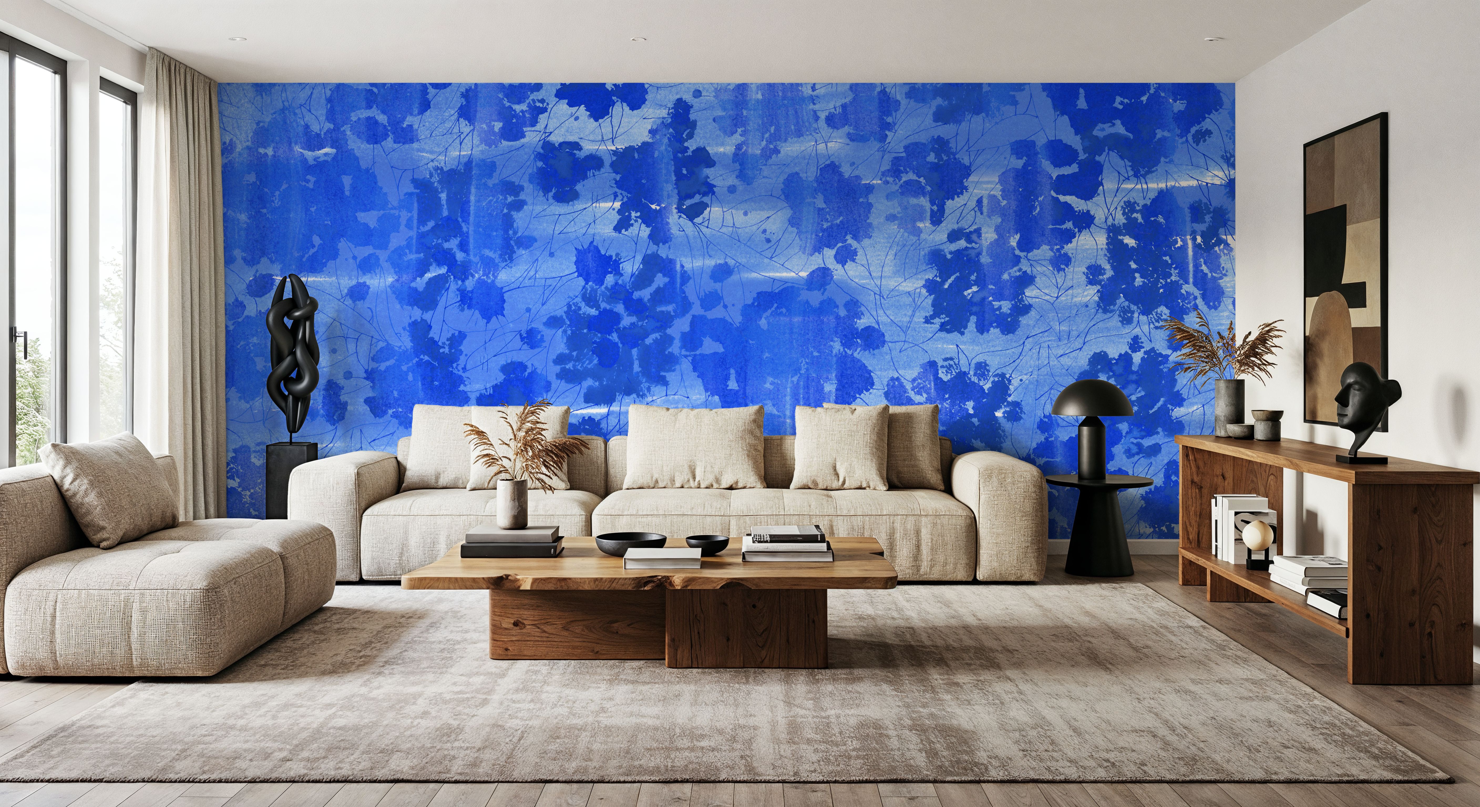 Indigo Poufs on Blue, Carte da parati