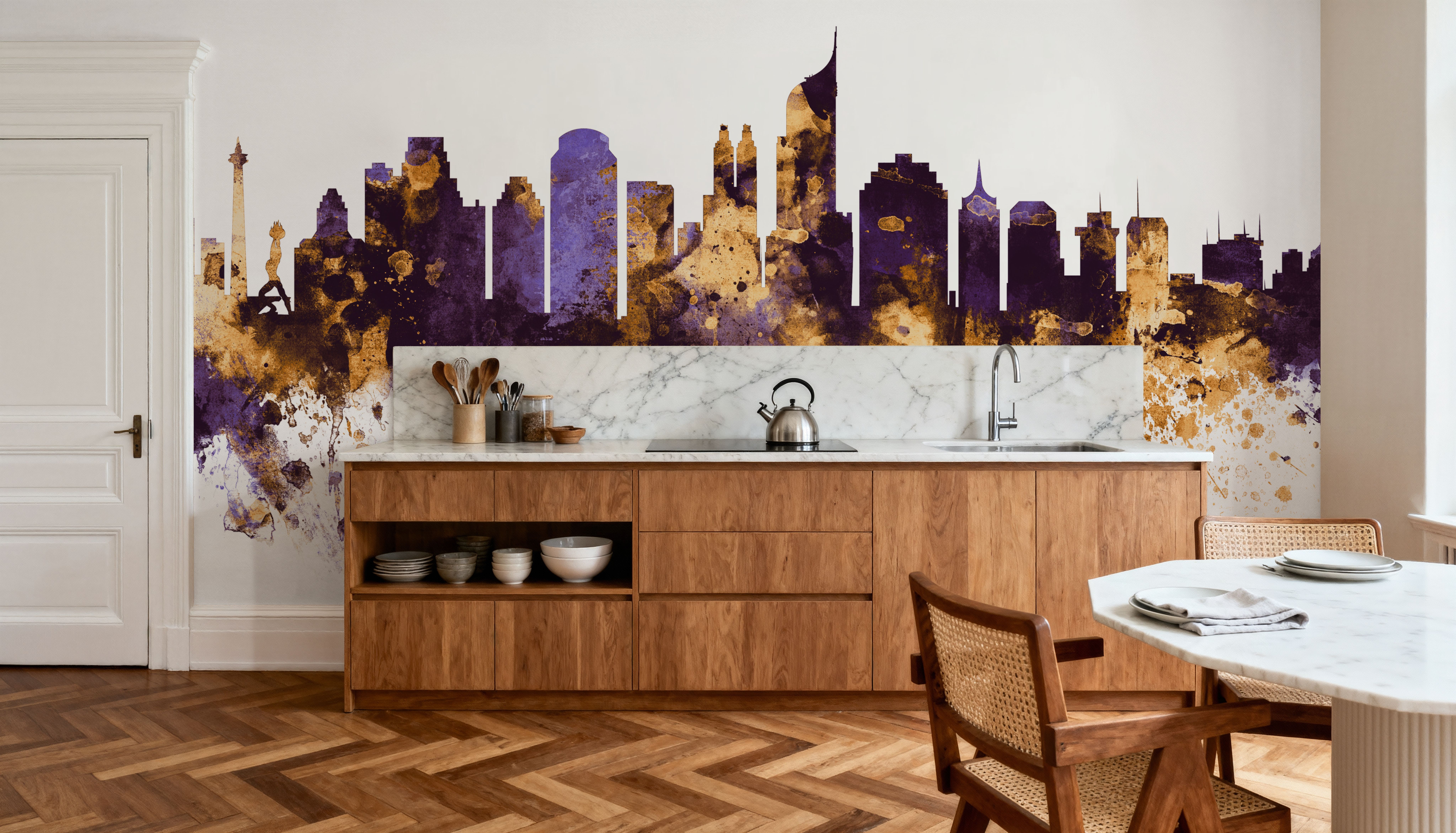 Jakarta Skyline Indonesia Purple & Gold, Wallpaper