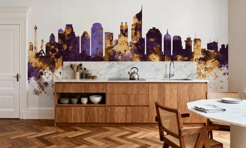 Jakarta Skyline Indonesia Purple & Gold