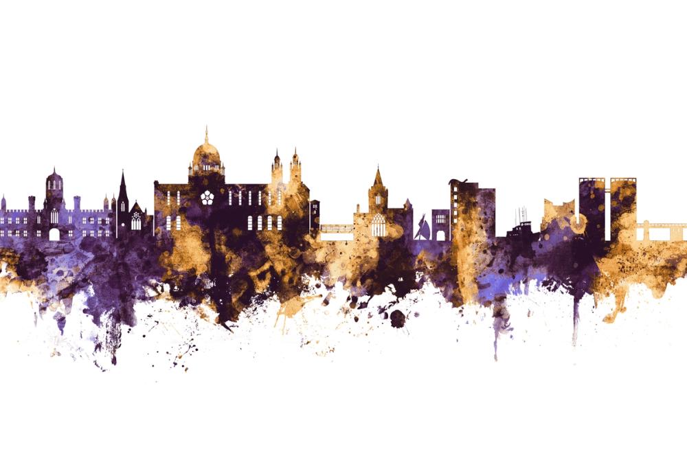 Galway Ireland Skyline Purple & Gold