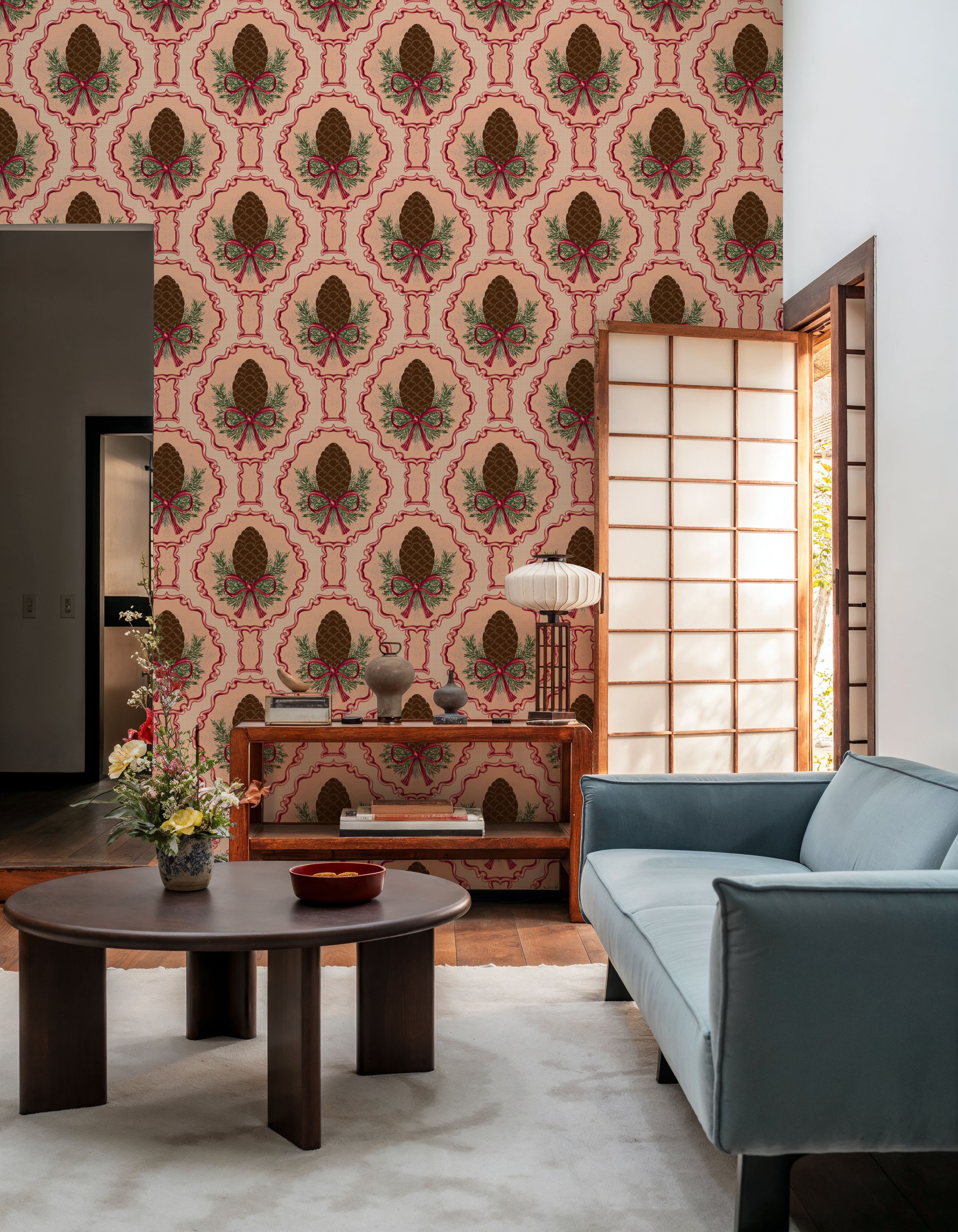 Pine Cone & Ornate Rackets, Peach