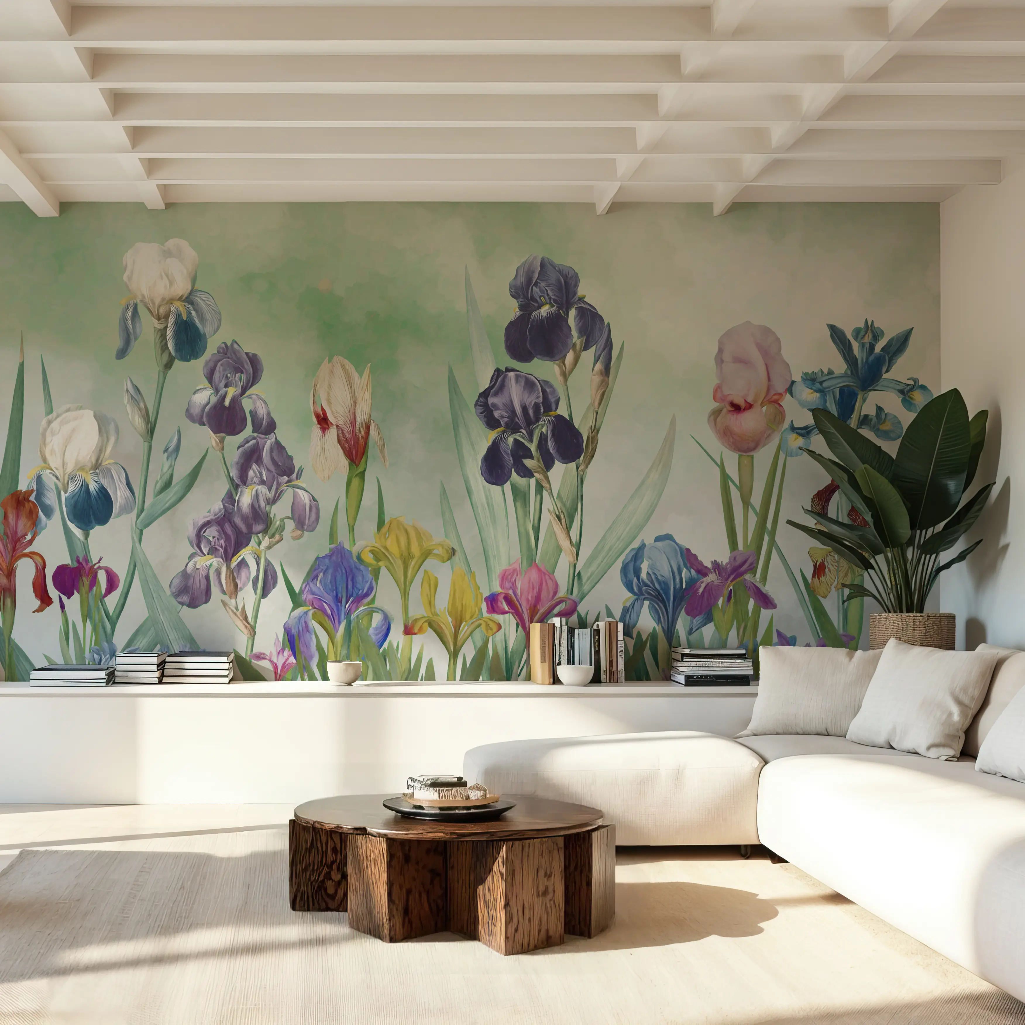 Papier Peint Panoramique - Iris Field Green - Floral Nature - Vert - Salon - Wallism Belgique - Encollage au mur ou Autocollant