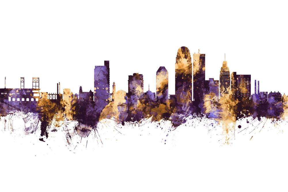 Winston-Salem North Carolina Skyline Purple & Gold