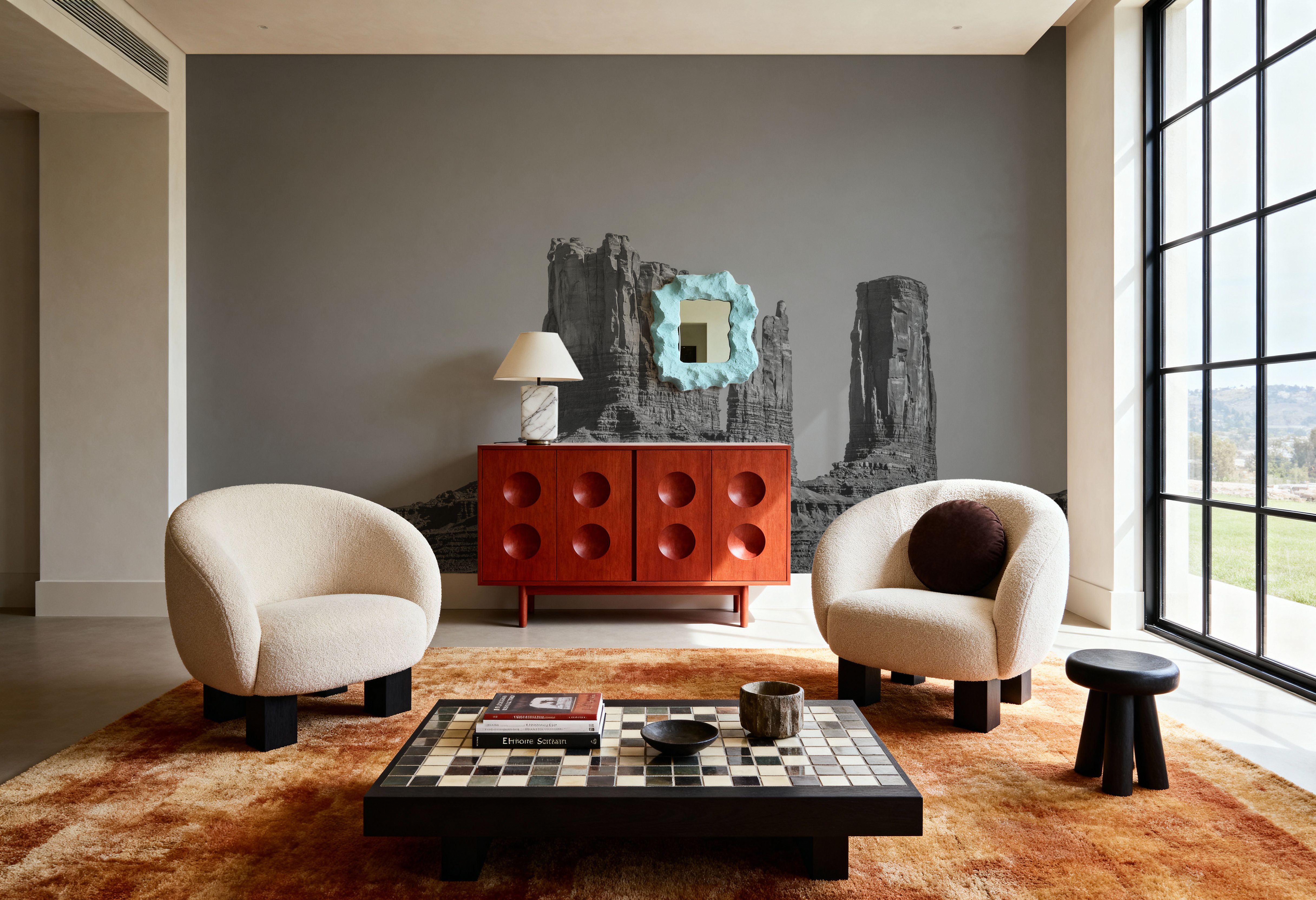 Wall Mural - Monument Valley II BW - Desert Landscapes mural wallpaper - Gray - Living room - Wallism US - Premium, Textured or Peel & Stick