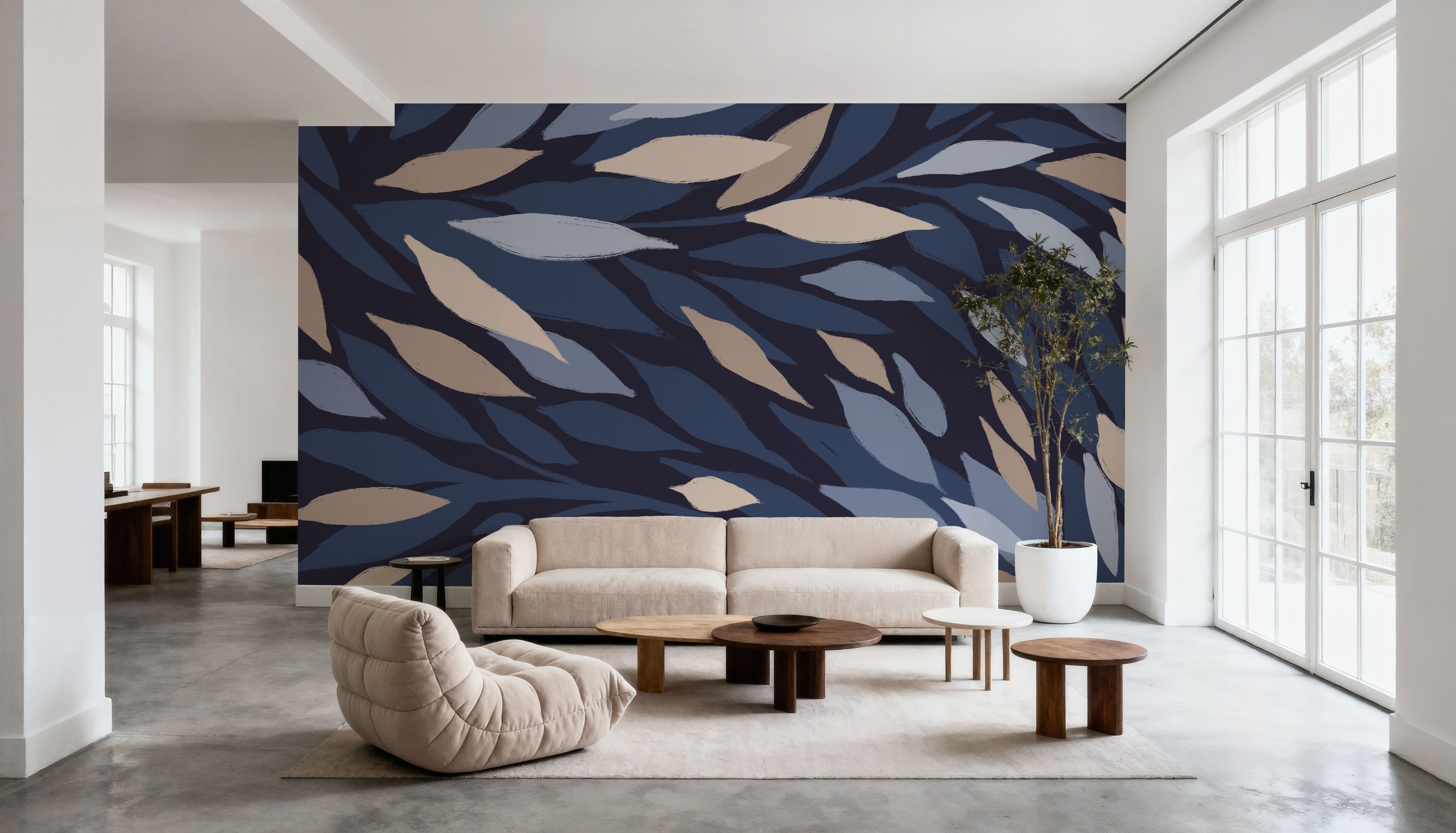 Leafy Lines Dark Plain