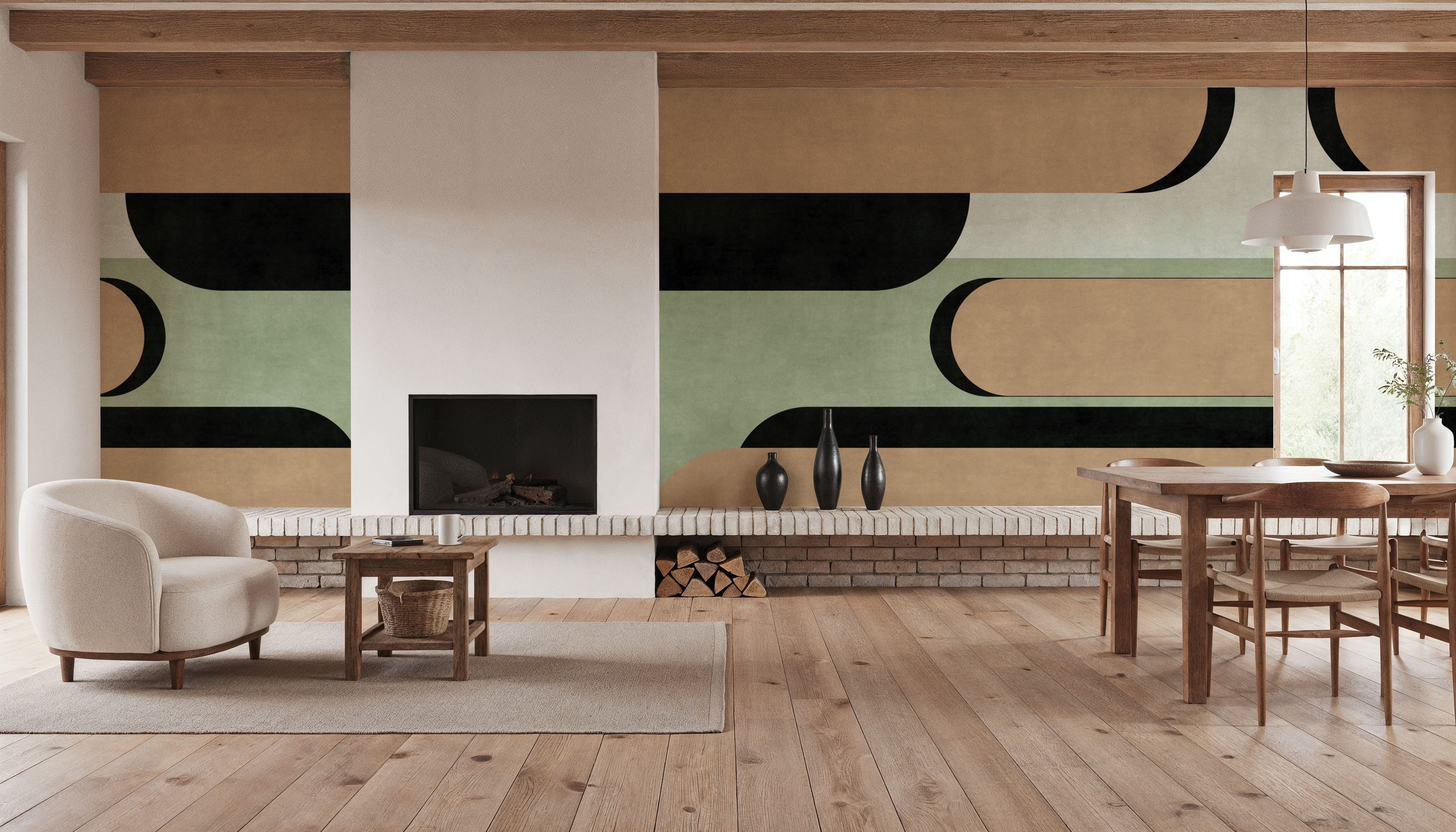 Modern Elements, Beige & Green, Wallpaper