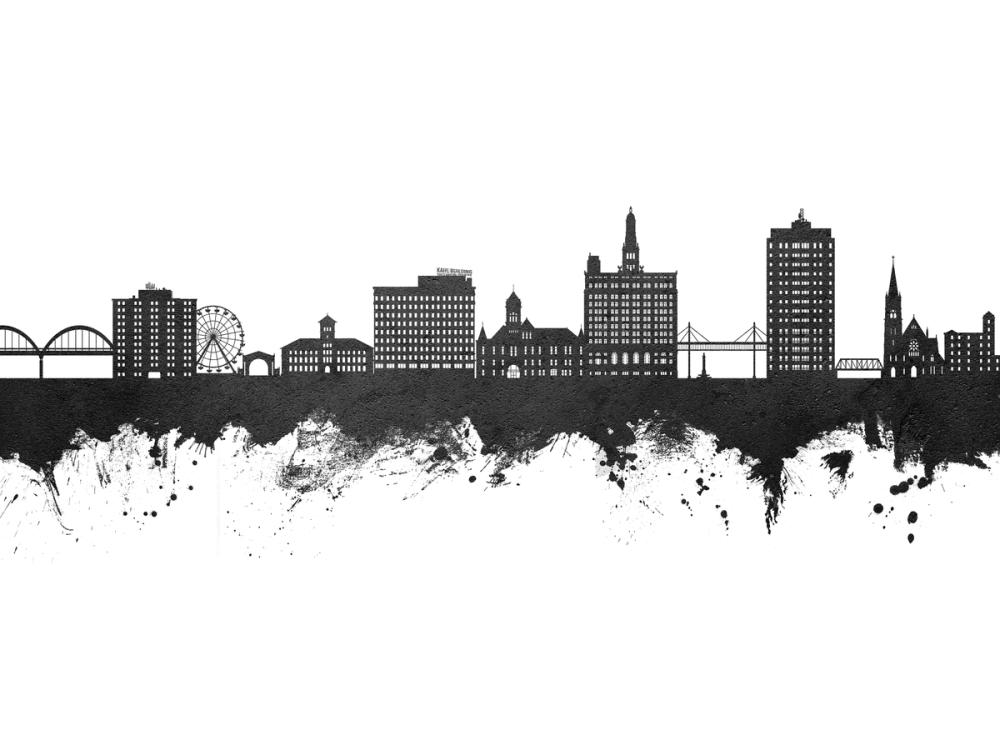 Davenport Iowa Skyline Black & White
