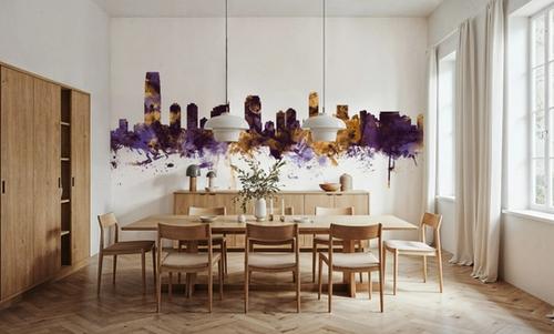 Jersey City New York Skyline Purple & Gold