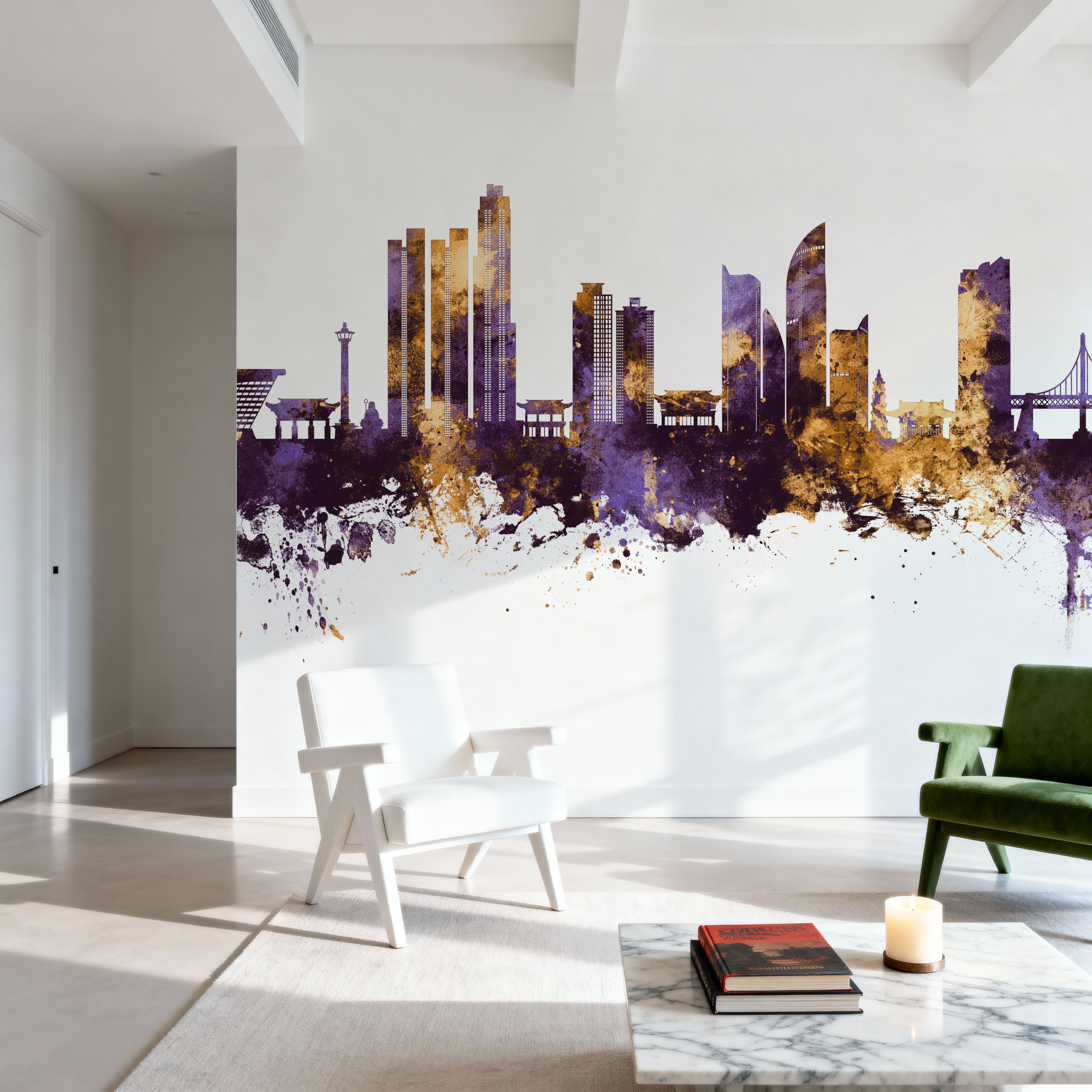 Busan South Korea Skyline Purple & Gold