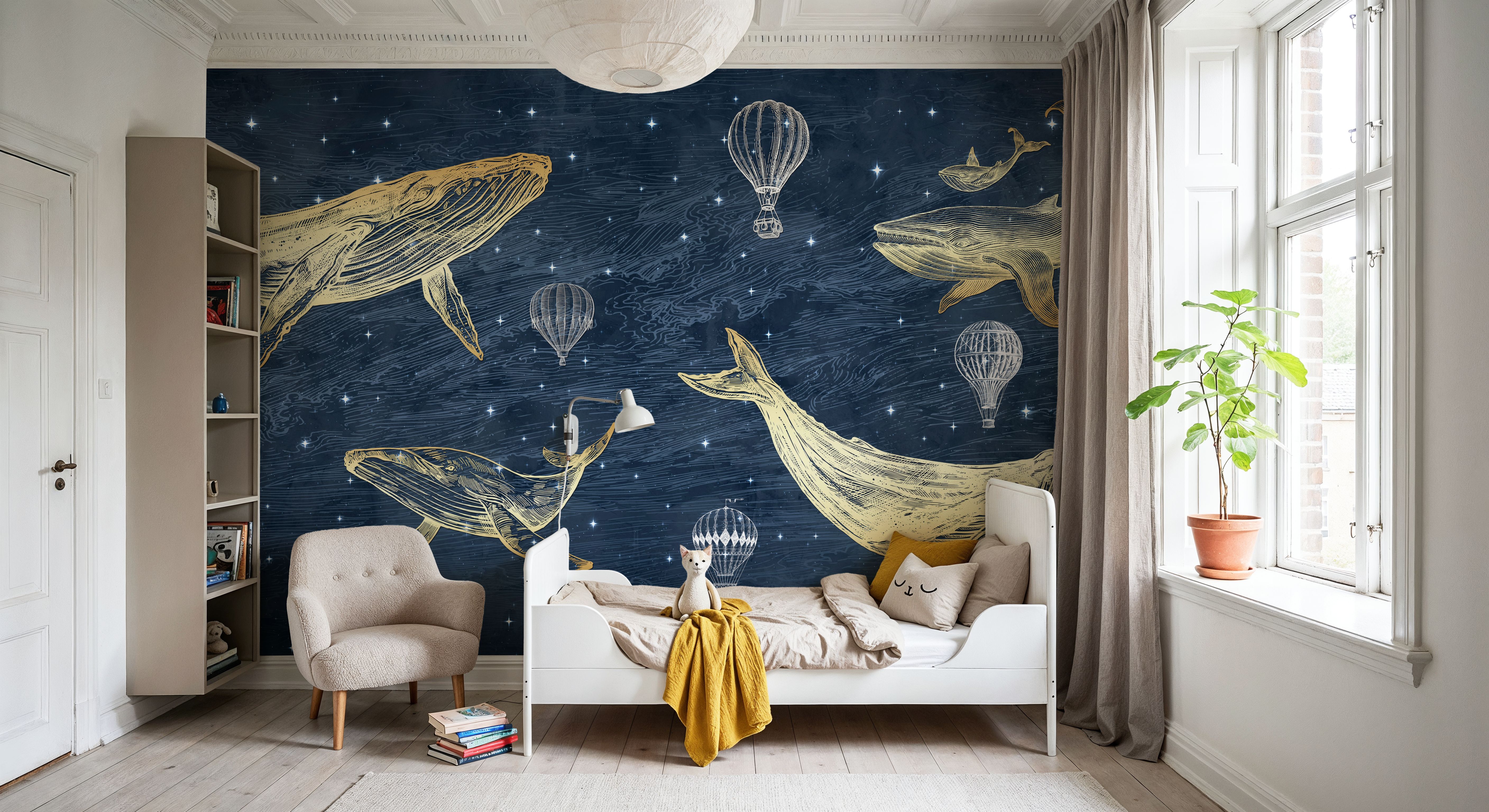 Whales in The Sky with Balloons, Midnight, Wallpaper