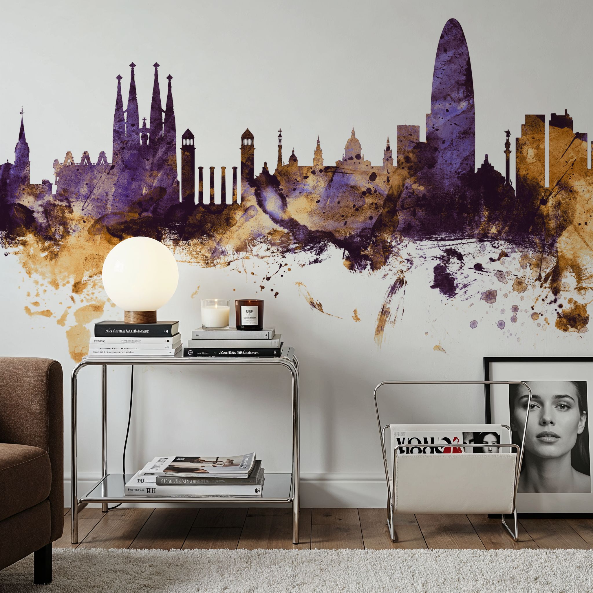 Barcelona Skyline Purple & Gold