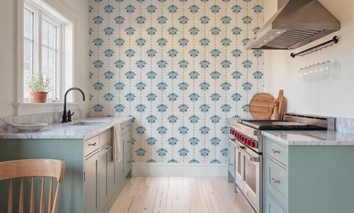 Block Print Water Lily Stripes, French Blue