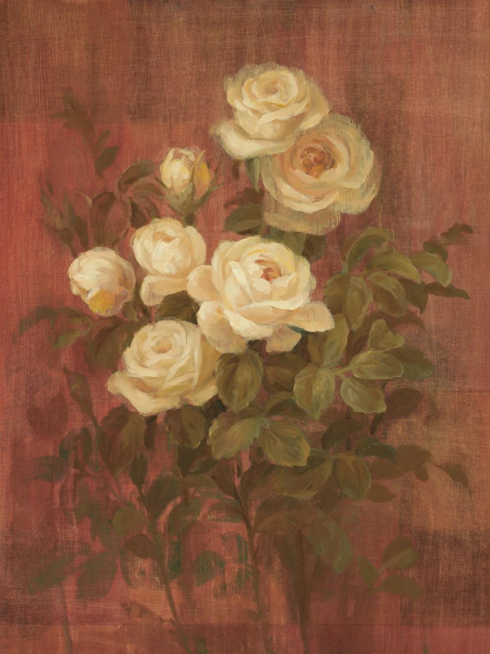 Peach Roses on Red